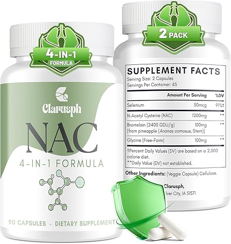 Suplemento NAC de alta dosis de 1200 mg  Suplemento de aminoácidos de N-acetil cisteína para pulmón y bienestar general  Suplementos antioxidantes