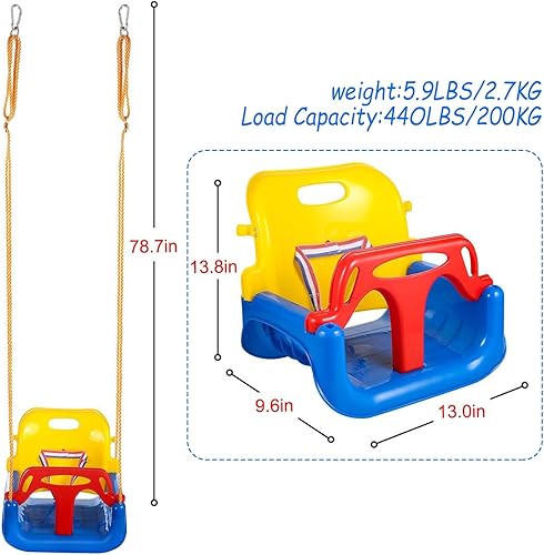 Miniatura 7 de IFOYO Asiento convertible 3 en 1 para niños con soporte desmontable de respaldo alto, columpio seguro para interiores y exteriores para niños