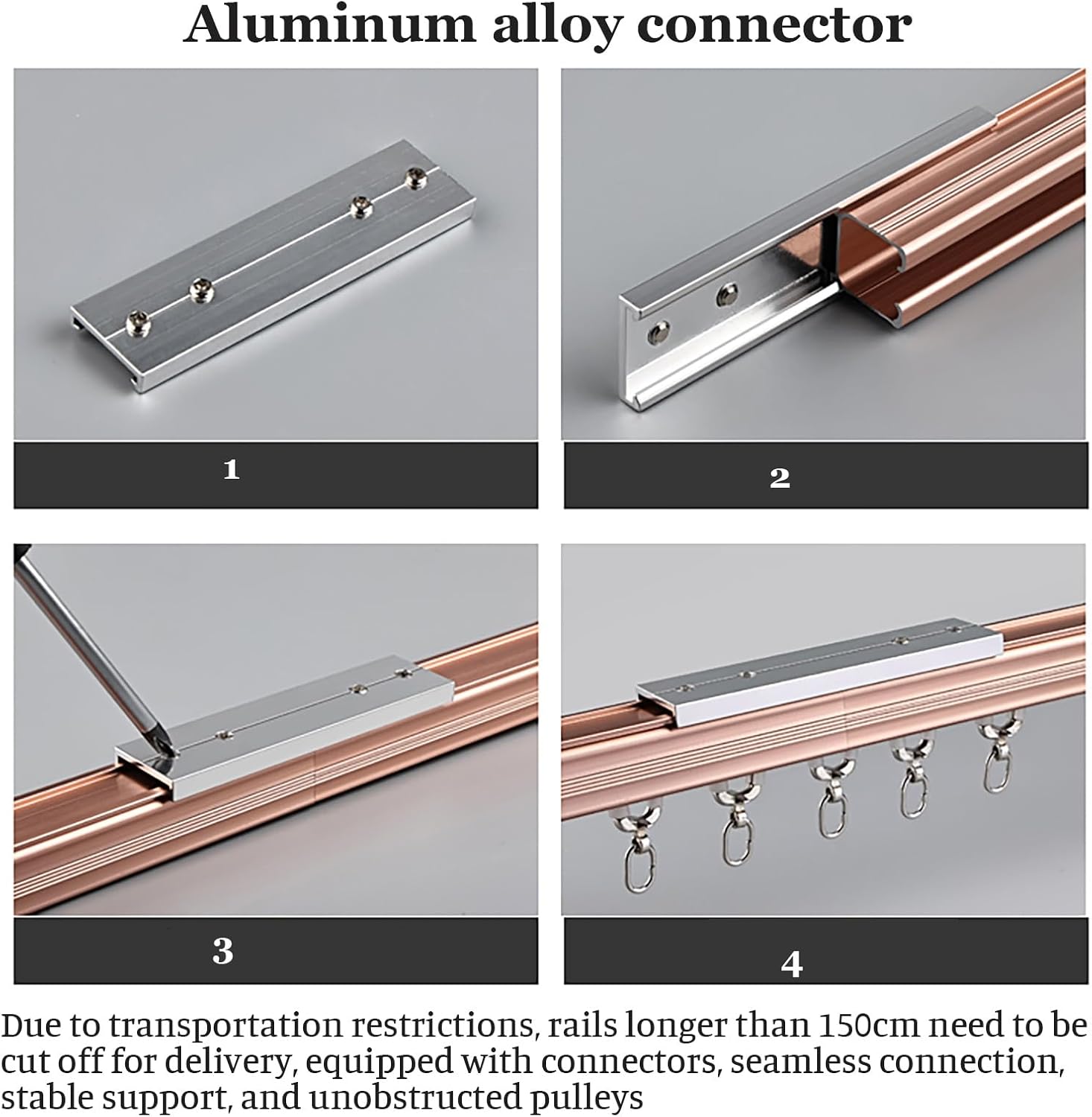 Stylish Rose Gold Curtain Tracks - 150cm Ceiling & Wall Mounted Aluminum Rods for Living Room Dividers, Elegant Home Decor Solutions, Modern Window Treatment Accessories (Rose Gold 140cm/4.5ft)