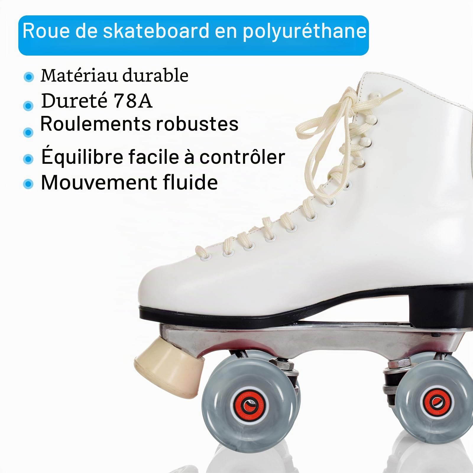 PATIKIL 4 Pcs Ensemble de Roues de Patins à roulettes 65mm 78A Gris | Ensemble de Roues de Skateboard Cruiser Lumineuses, avec Roulements Trucks Kit d'Outils, pour Patinage Quad Extérieur