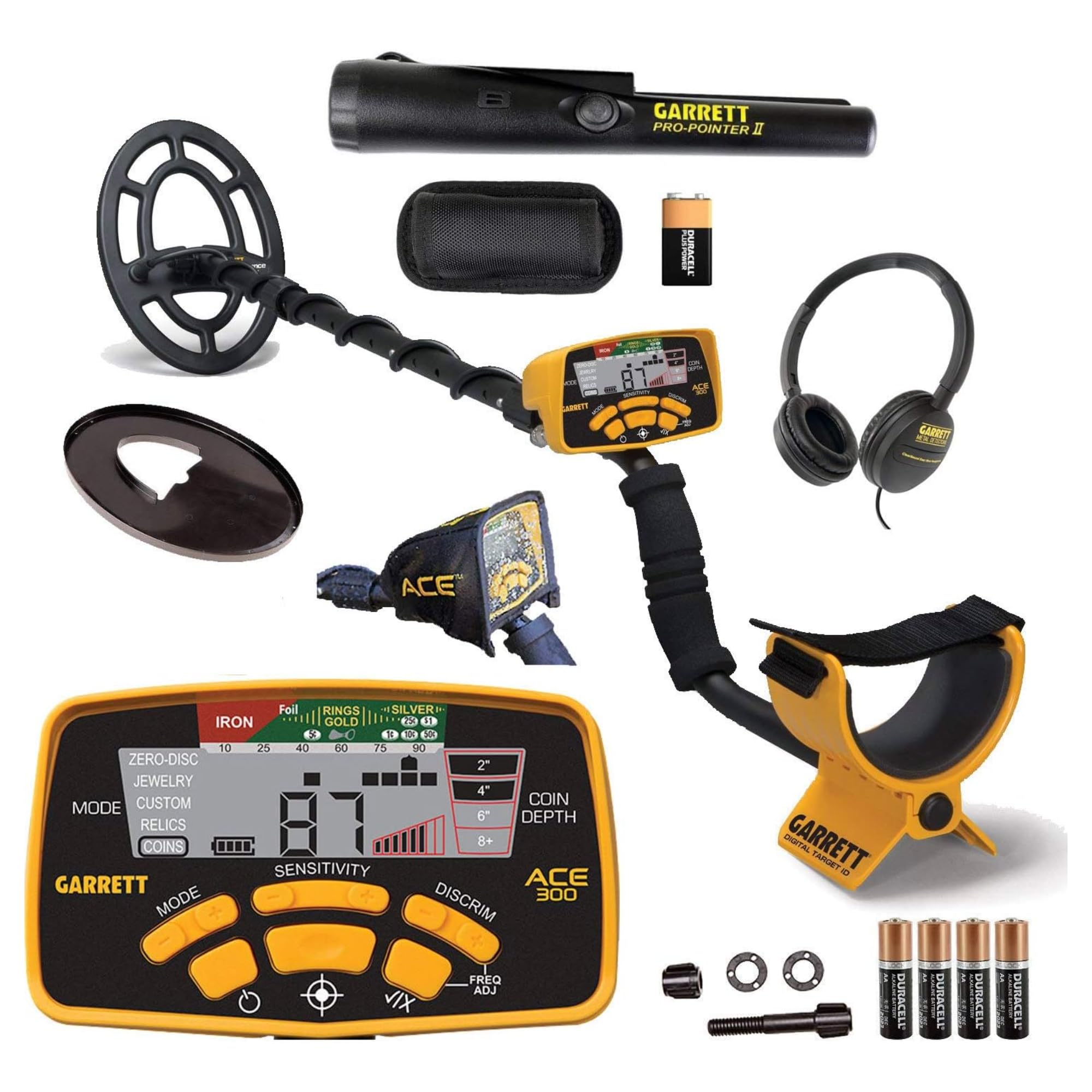 Garrett ACE 300 Metal Detector Bundle – Digital Target ID, Iron Resolution, Adjustable Frequency, Includes Pro-Pointer II, Headphones & Searchcoil Cover