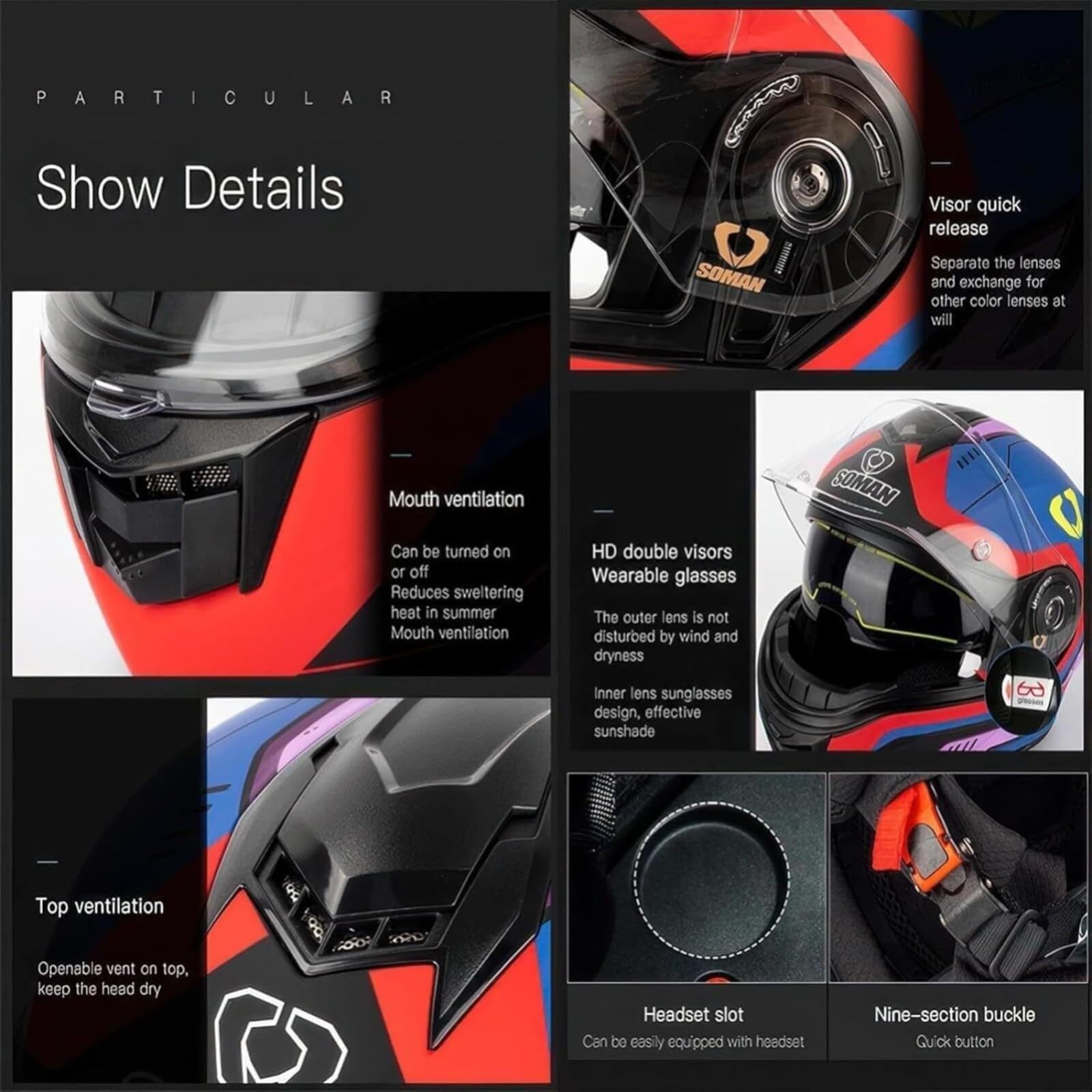 Kask szczękowy na motocykl, modułowy kask motocyklowy z podwójnym wizjerem, kask wyścigowy, z certyfikatem ECE, dla kobiet i mężczyzn, D, XL = 61 ~ 62 cm