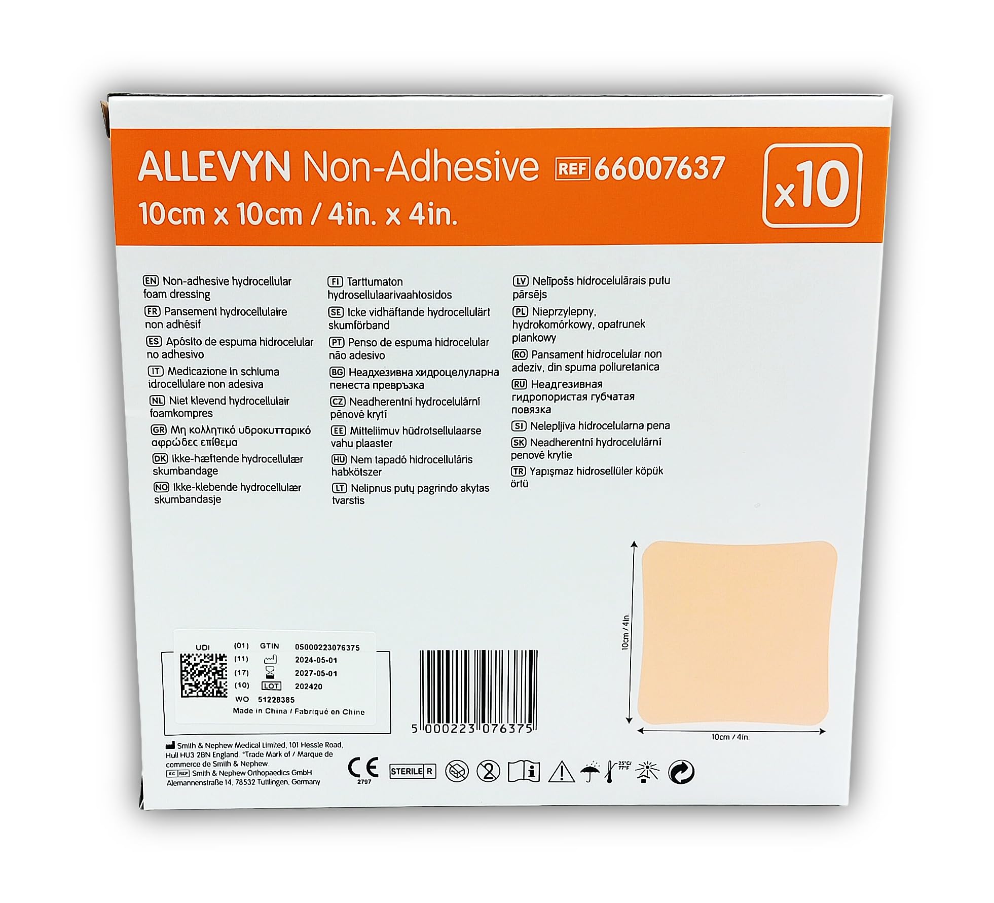 Allevyn Non Adhesive 10 x 10 cm – Effective Allevyn cerotto – Long Lasting 7 Day Use – 10 unità per confezione