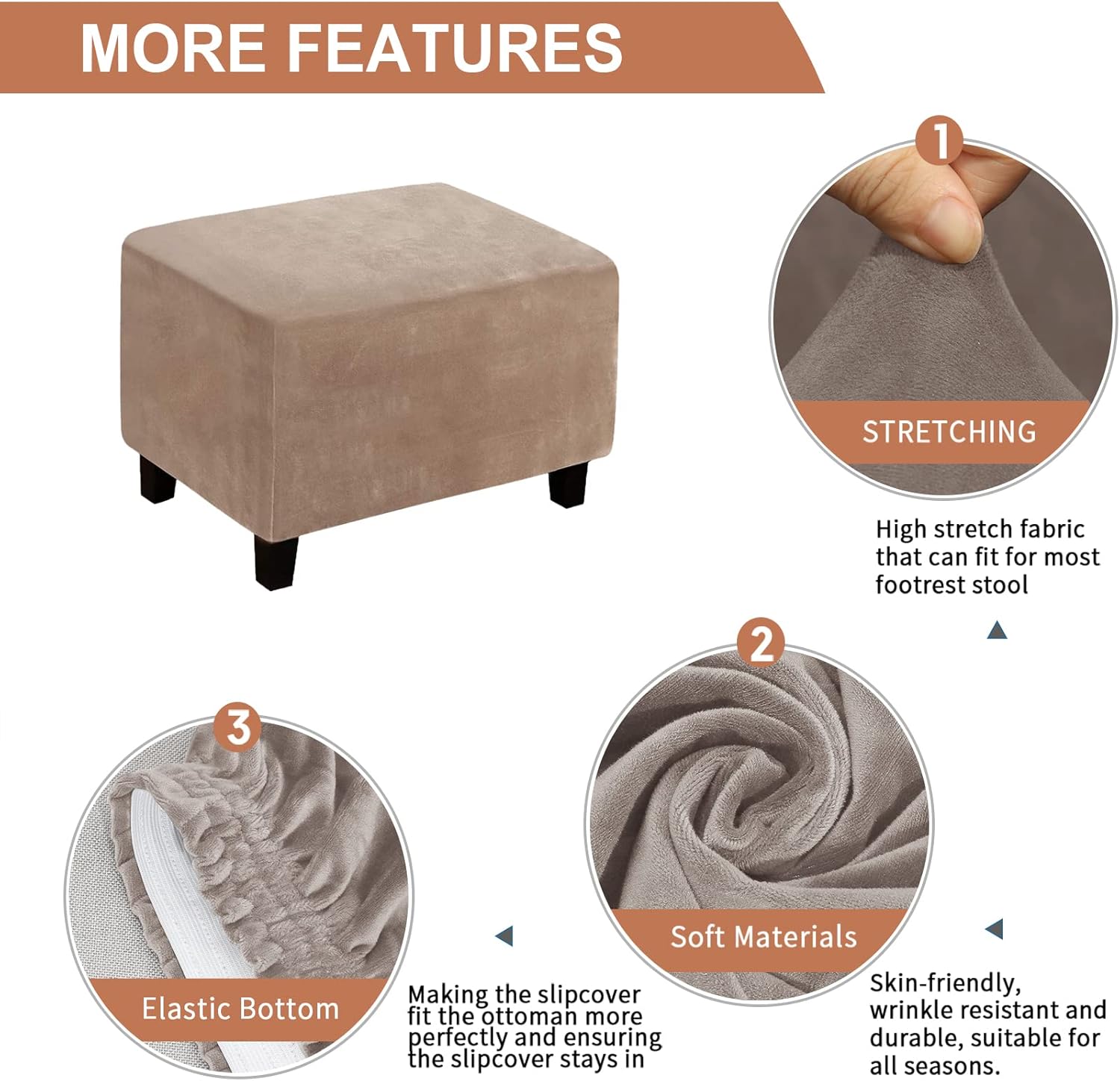 Eco-Ancheng Chair Cover Stretch Ottoman Cover Rectangular Storage Ottoman Slipcover Footrest Stool Covers Ottoman Slipcovers for Foot Stool with Nonslip Elastic Bottom