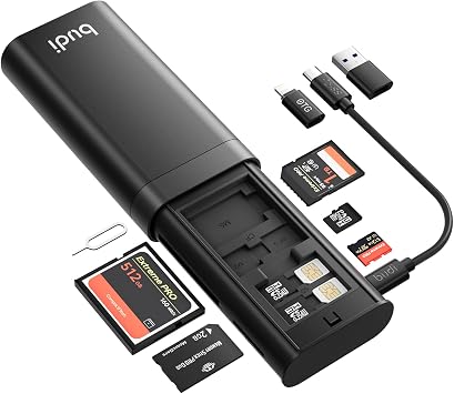 BUDI Multifunctional SD Card Reader, SD/TF/Micro SD/CF/MS/M2 7-in-1 5Gbps High-Speed Memory Card Reader USB 3.0 Type-C Interface Carrying Case Holder for Cameras, Smartphones, Drones, Action Cameras