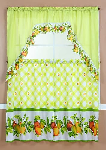 Miniatura 5 de Diamond Home Linens Juego de 3 niveles de cortina de cocina impresos y cenefa de 24 pulgadas de largo (multicolorcesta de frutas)