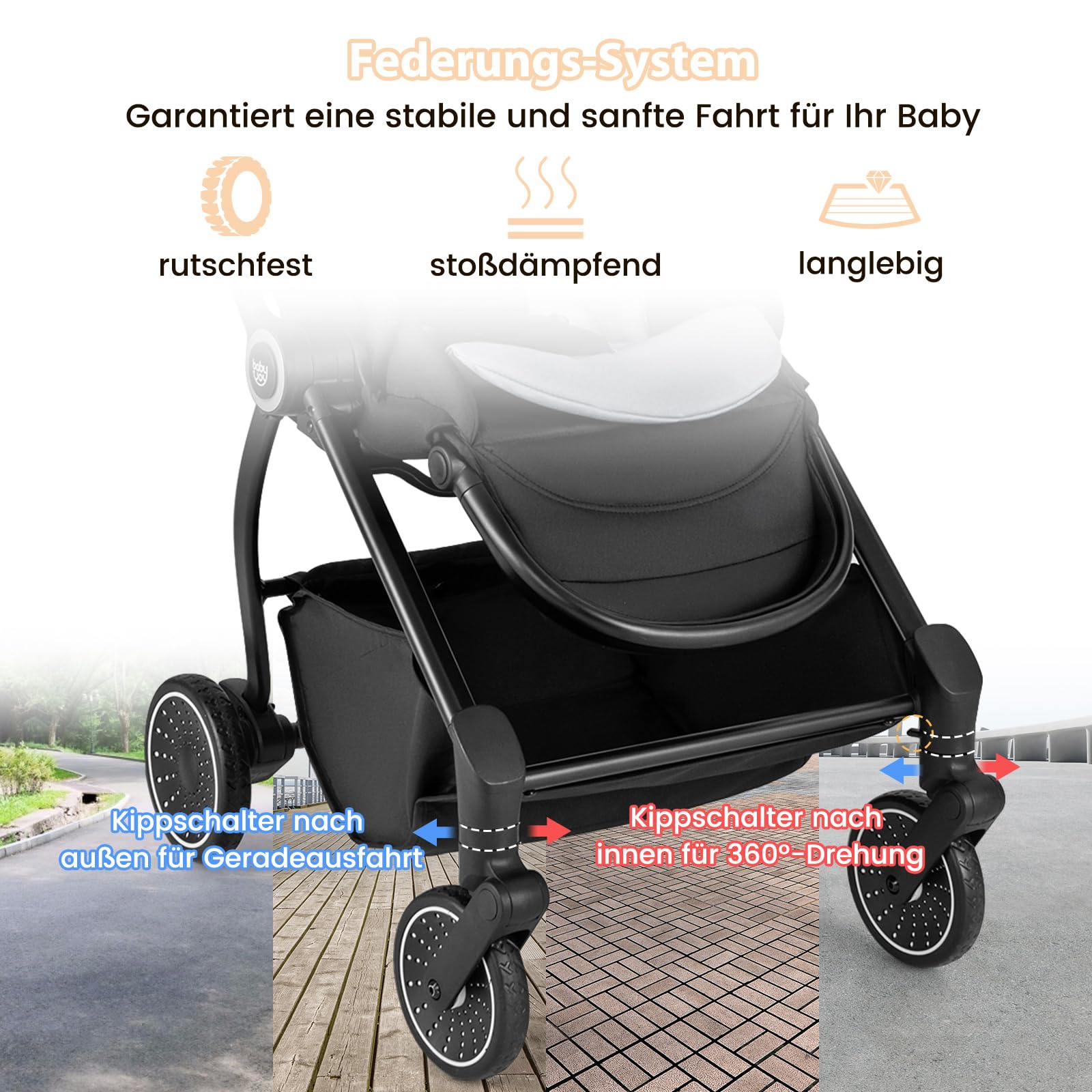 COSTWAY Kinderwagen faltbar mit umkehrbarem Sitz, Reisebuggy mit verstellbarer Rückenlehne, Griff, Sonnendach & Fußstütze, Babywagen Kinderbuggy mit Aufbewahrungskorb für 0-3 Jahre (Grau)