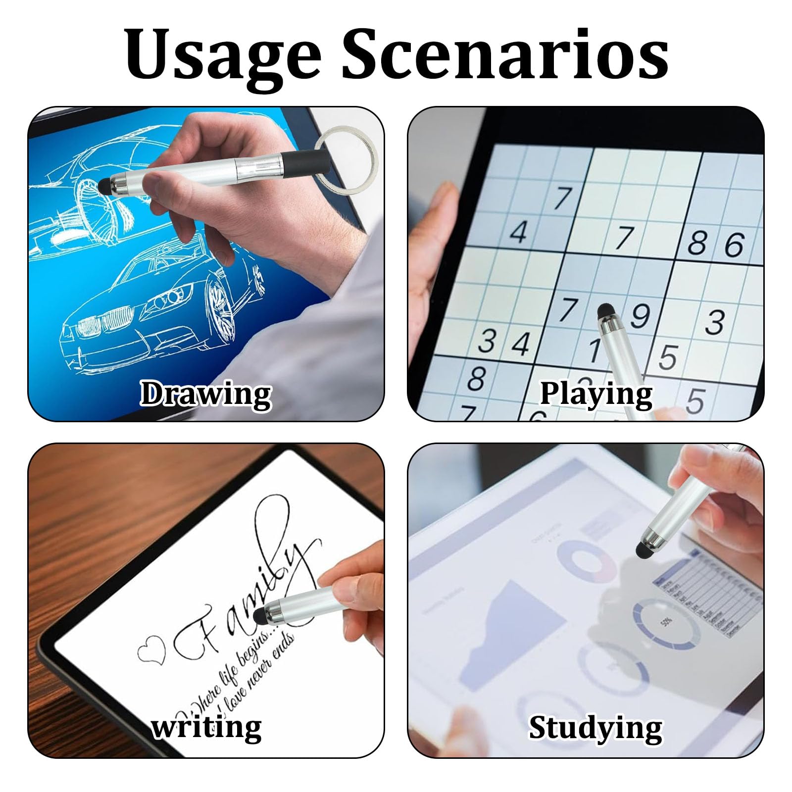 Pack 3 Lápices Táctiles 3 En 1 - Stylus, Bolígrafo Y Lápiz, Compatibles Con Todos Los Smartphones Y Tablets