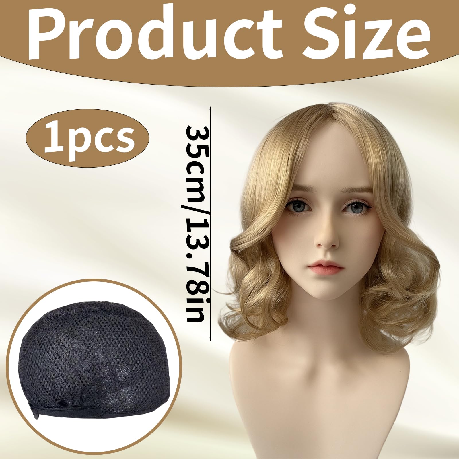 Short Blonde Wig, Blonde Curly Wig Synthetic Hair, Golden Middle Part Wavy Wig for Cosplay Halloween, Parties, Fashion - Image 2