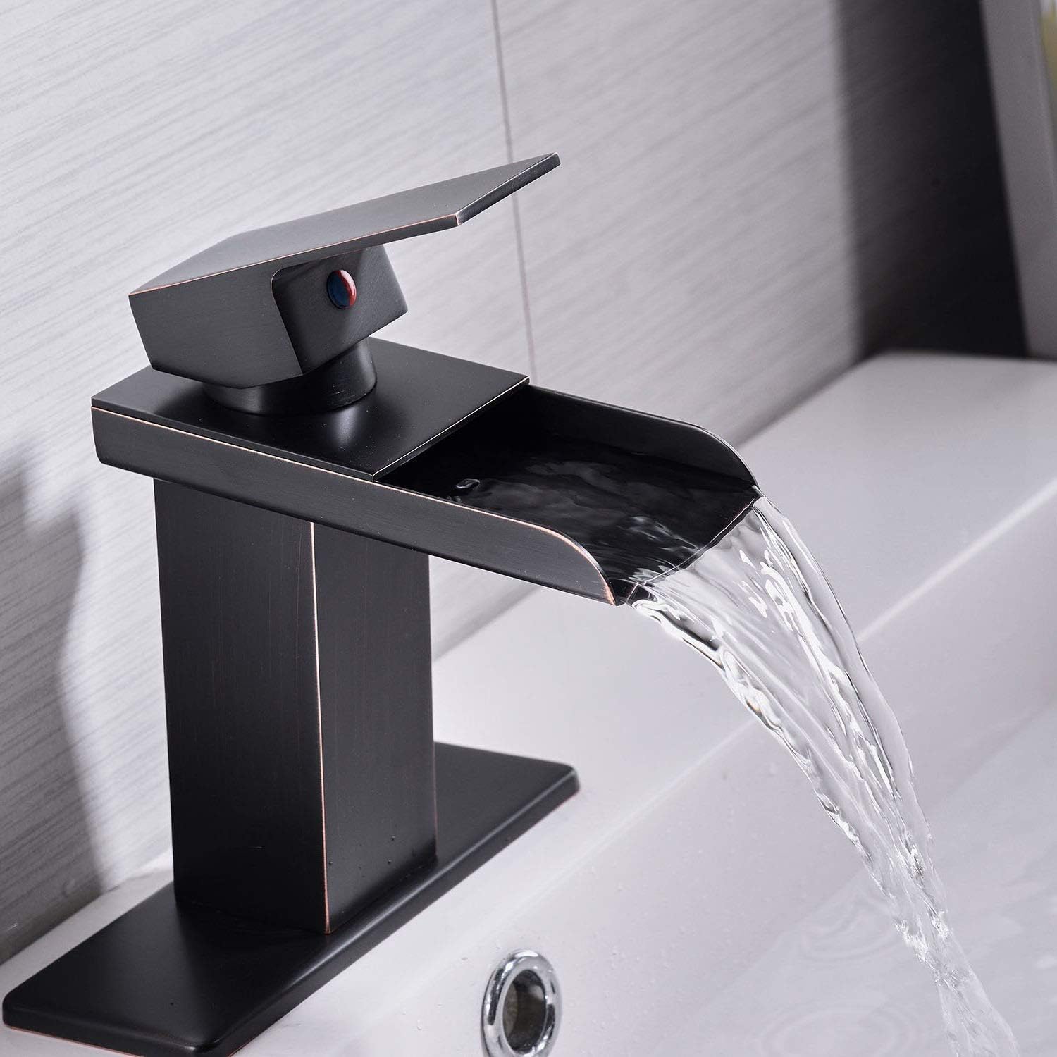 Bathfinesse Oil Rubbed Bronze Bathroom Faucet Waterfall Faucet for Sink 1 Hole Single-Handle Vanity Faucet Modern Style Commercial Deck Mount Contemporary Lavatory Pedestal Basin Supply Line Lead-Free : Everything Else