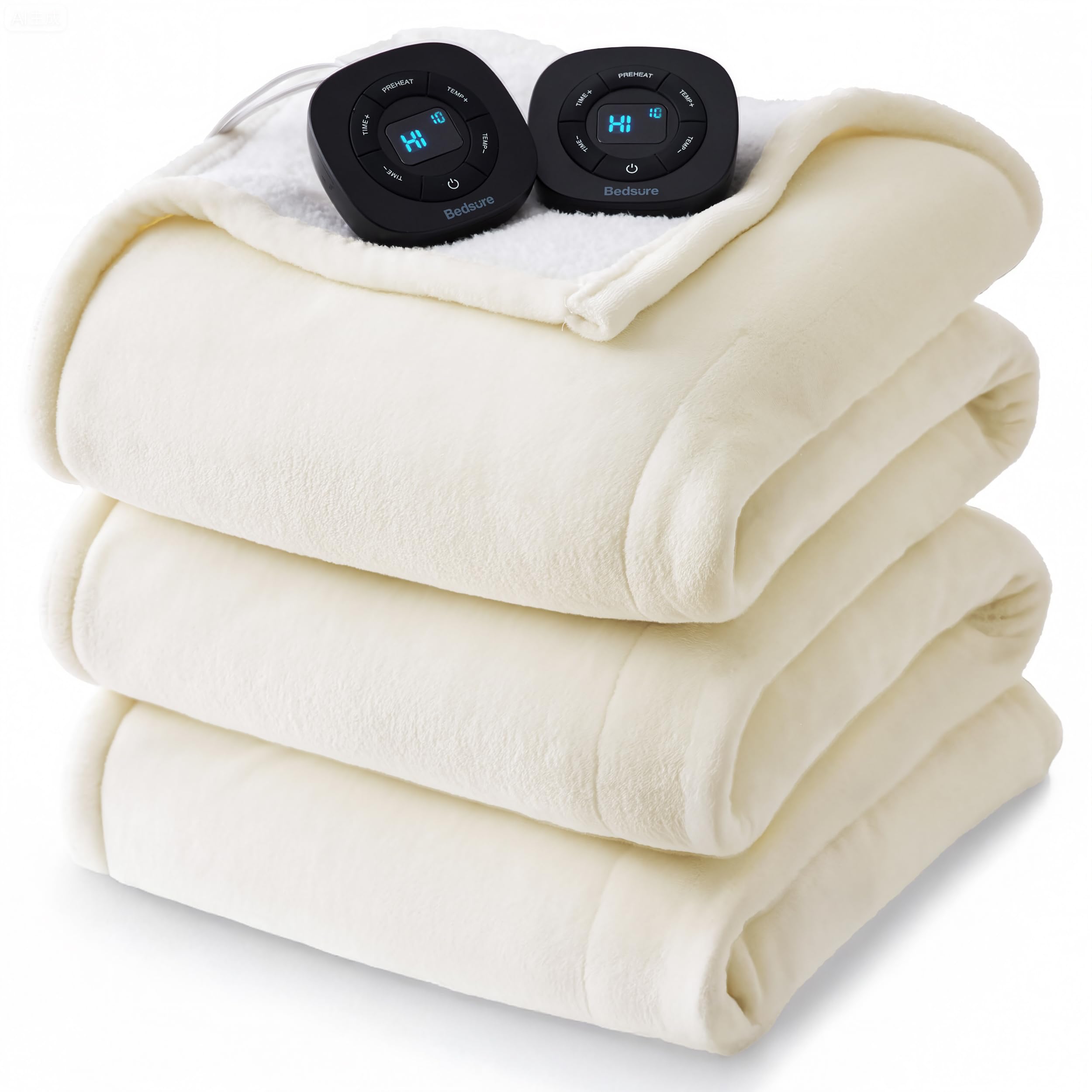 Bedsure Electric Blanket King Size - Dual Control Heated Blanket King Size, Fast Heating with 10 Time Settings &amp; 10 Heat Settings, Warm Gift for Grandma (100x90 inches, Lvory)