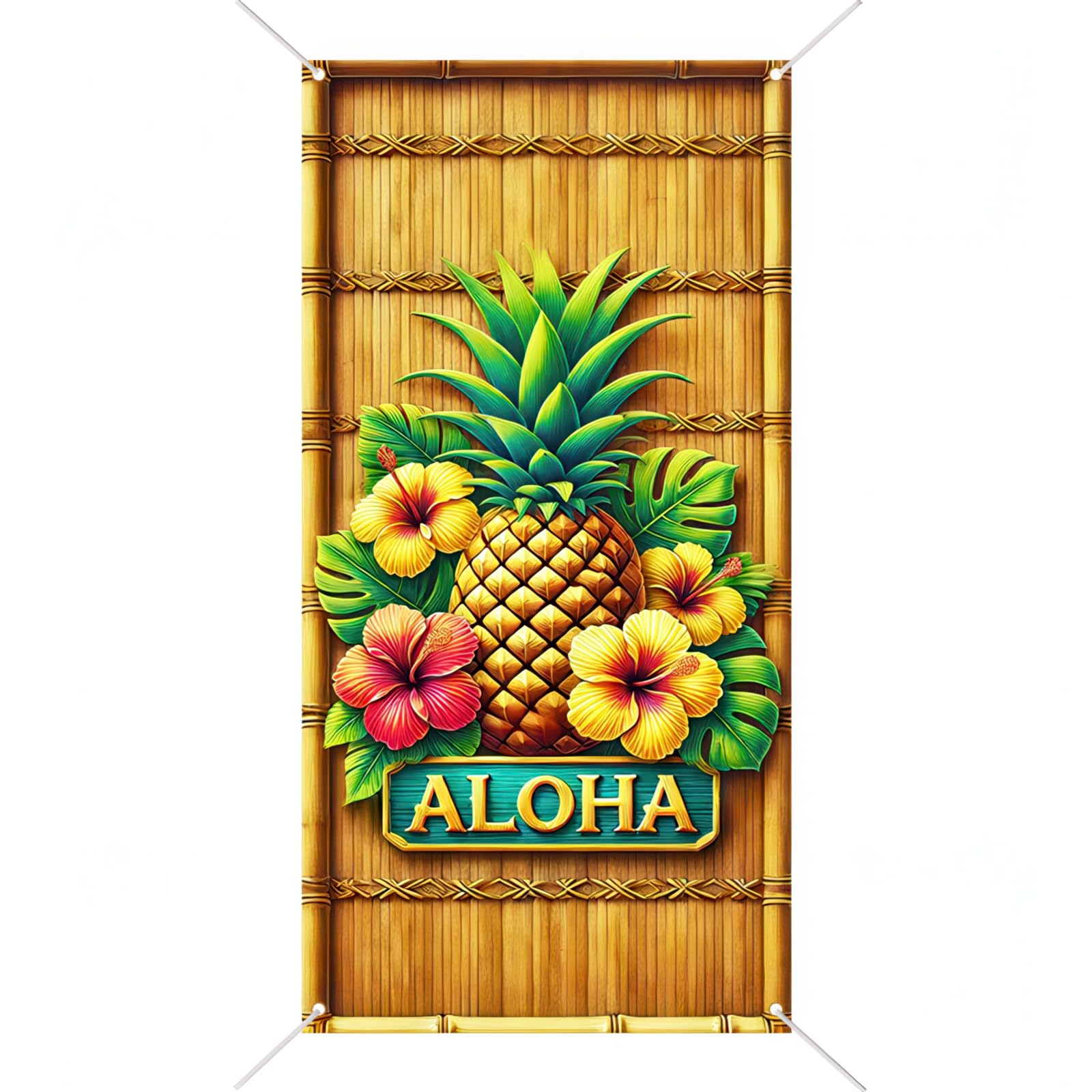 BlissYard Hello Summer Door Cover Aloha Hawaiian Door Banner Backdrop Summer Luau Beach Supplies Photo Background Tropical Tiki Party Backdrop for