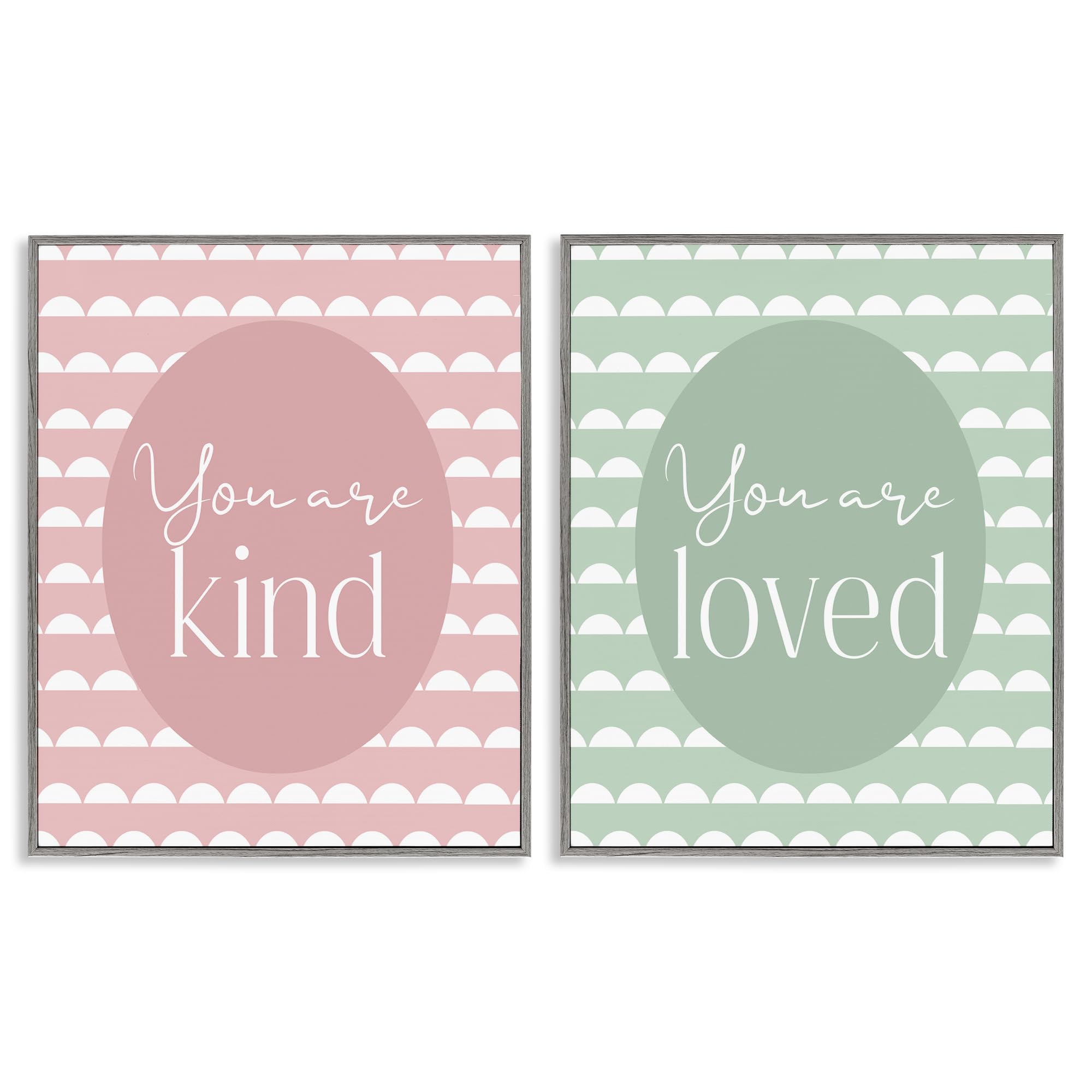 Stupell Industries 'Pastel Kind & Loved', 2pc Framed Giclee Art Set 2, Gray, 11 x 14 Inches, Easy to Hang and Sturdy, Made in USA, by Christine Simpson Art