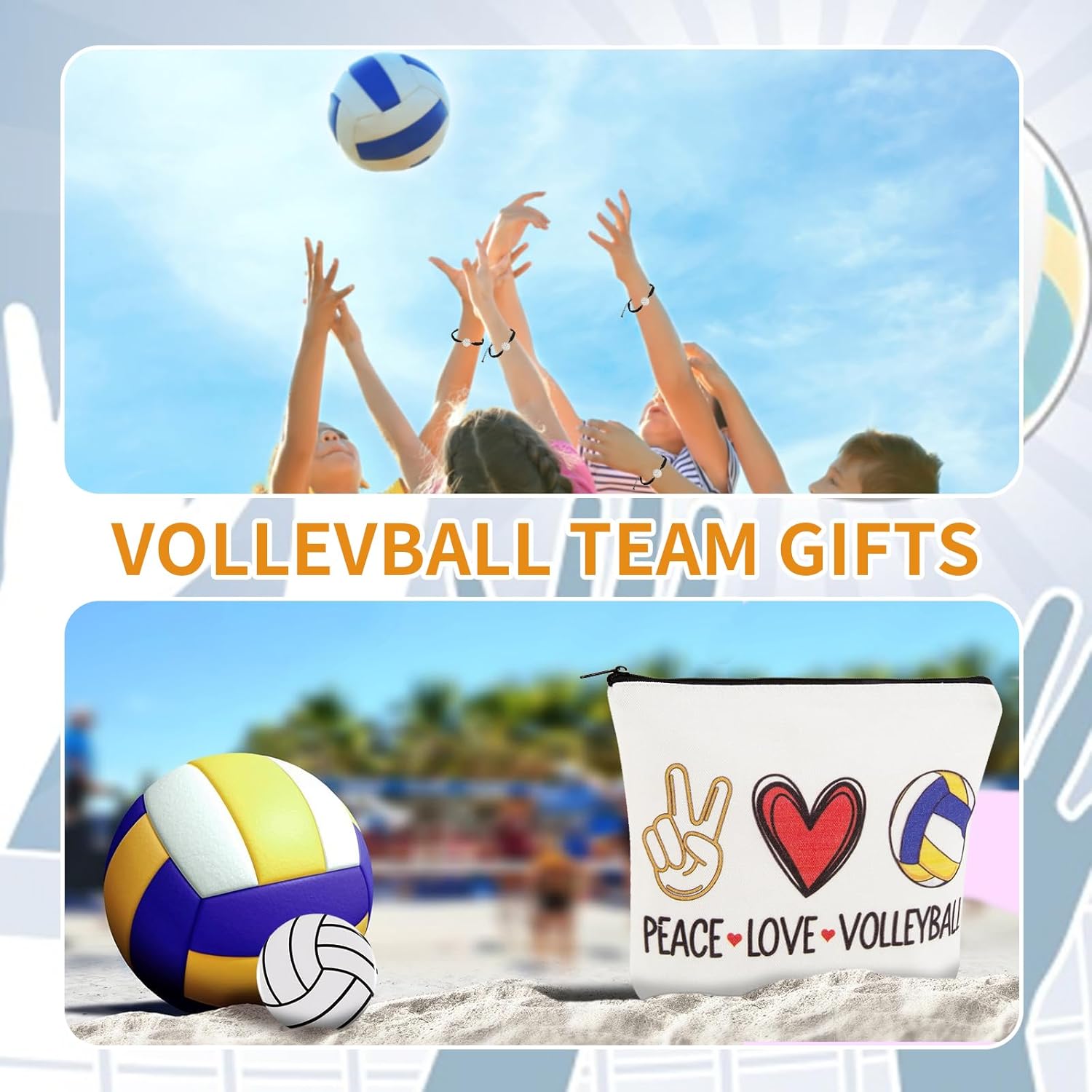 48PCS Volleyball Gifts for Women - 12PCS Volleyball Makeup Bag, Keychain, Charm Bracelet, Round Makeup Mirror - Sports Themed Gifts for Teen Girls & Women - Image 6