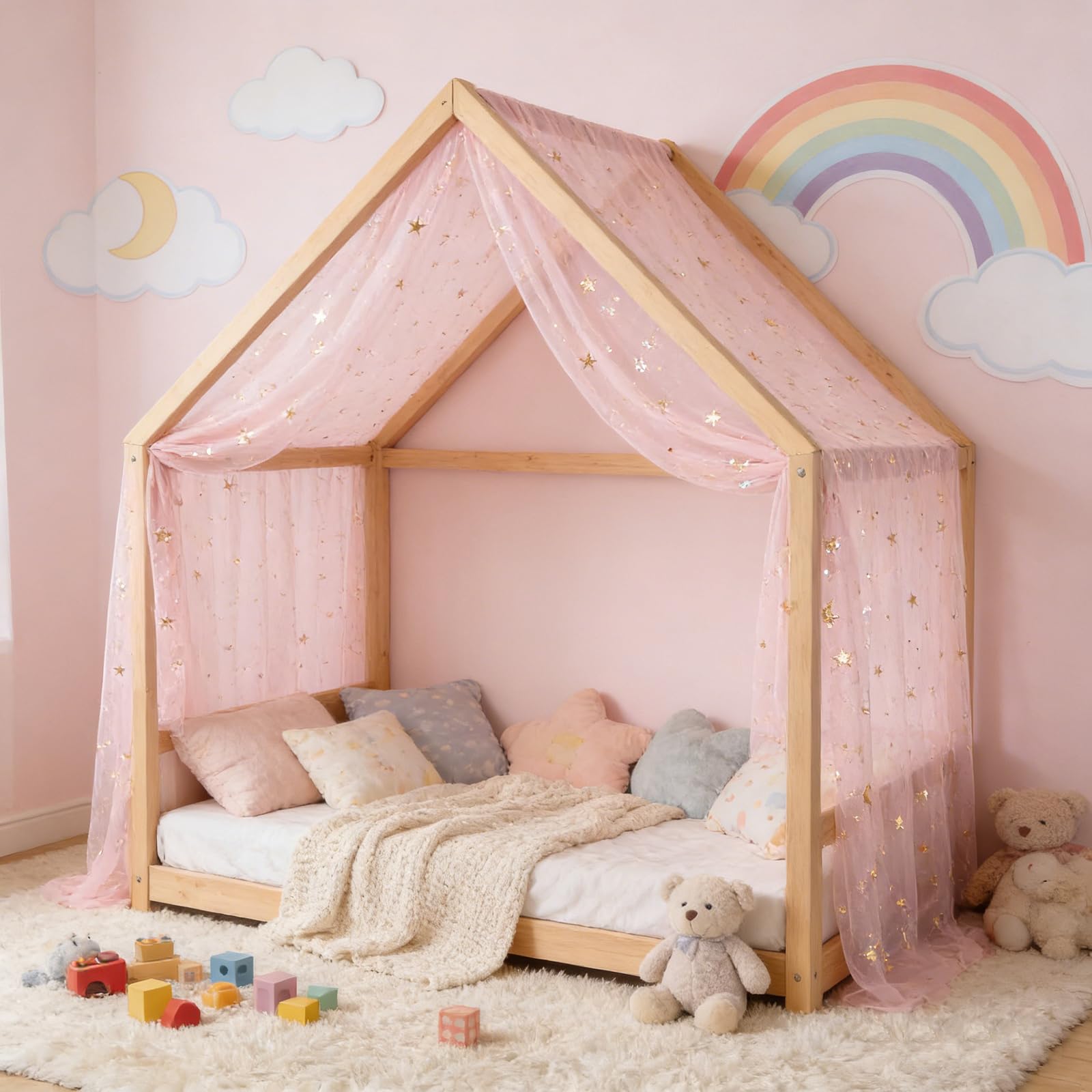 Ingzy Canopy Bed Curtains for Montessori, House & Twin Beds — image 1