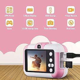 Kids Camera, SUZIYO Children Digital Selfie Video Camcorder 1080P Dual Lens 2.4 Inch HD, Birthday Christmas Electronic Gifts Toys for Age 3-9 Years Old Toddlers Girls Boys with 32G TF Card,Pink