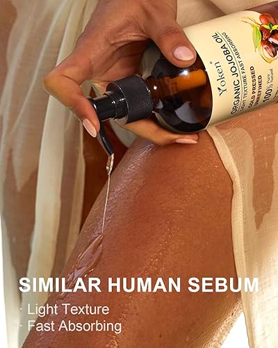 Miniatura 3 de Botella de vidrio de aceite de jojoba orgánico de 16 onzas líquidas, certificado por USDA, aceite de jojoba 100 puro y natural para cabello, piel y