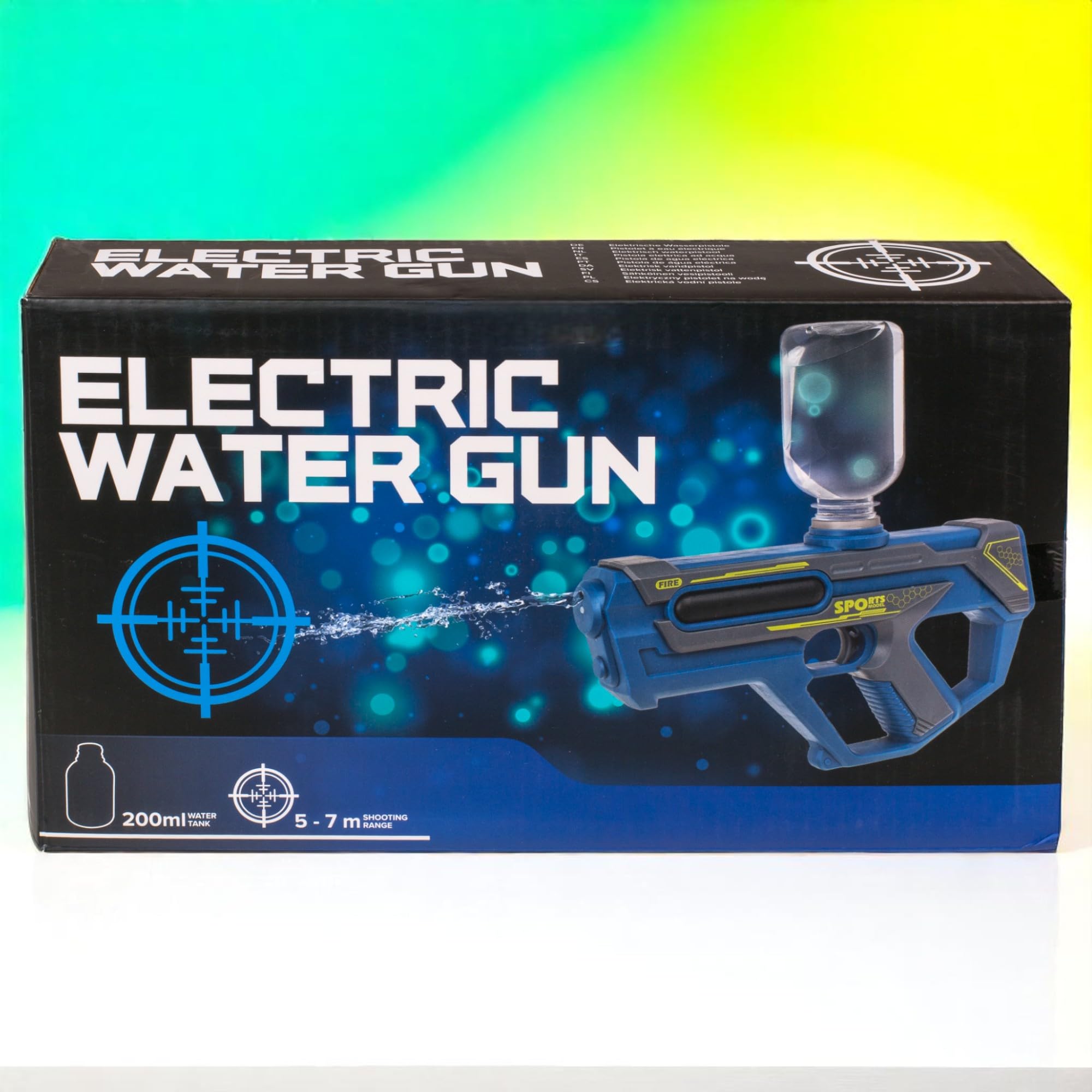 MIJOMA Elektryczny pistolet na wodę dla dzieci i dorosłych – zbiornik 200 ml – zasięg 5-7 m – mocna zabawa w wodzie do ogrodu, na plażę i do aktywności na świeżym powietrzu (niebieski)