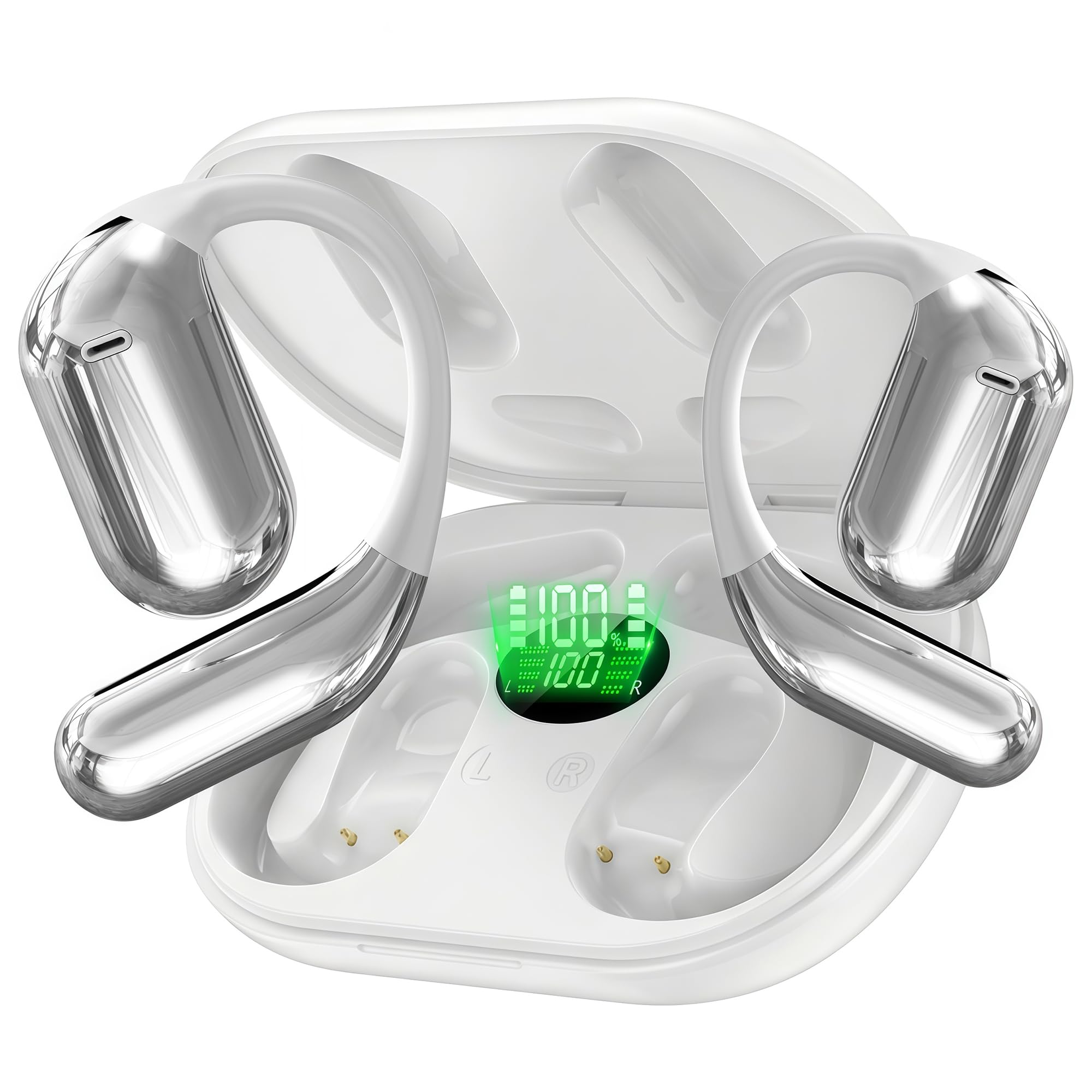 Open Ear Headphones, Bluetooth 5.4 Headphones Sports, Premium Sound with HD Mic Wireless Earbuds, 60H Long Battery Life, IP54 Water-Resistant,