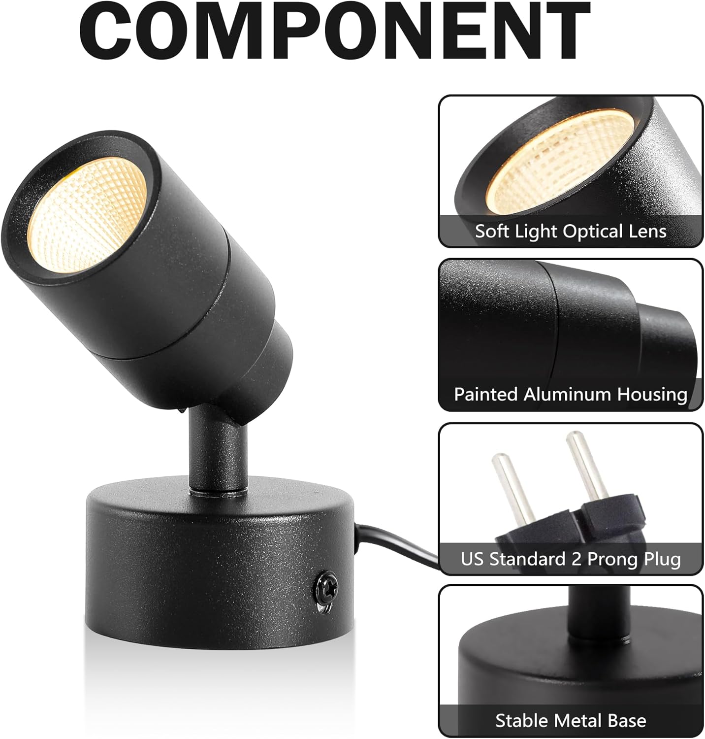 2 Pack LED 120V SpotLights Indoor, 3W Up Lights Floor Spotlight, 3000K Uplights Indoor Accent Lighting for Plants Pictures Artwork Desk,5.9 FT Plug Cord and Foot Switch