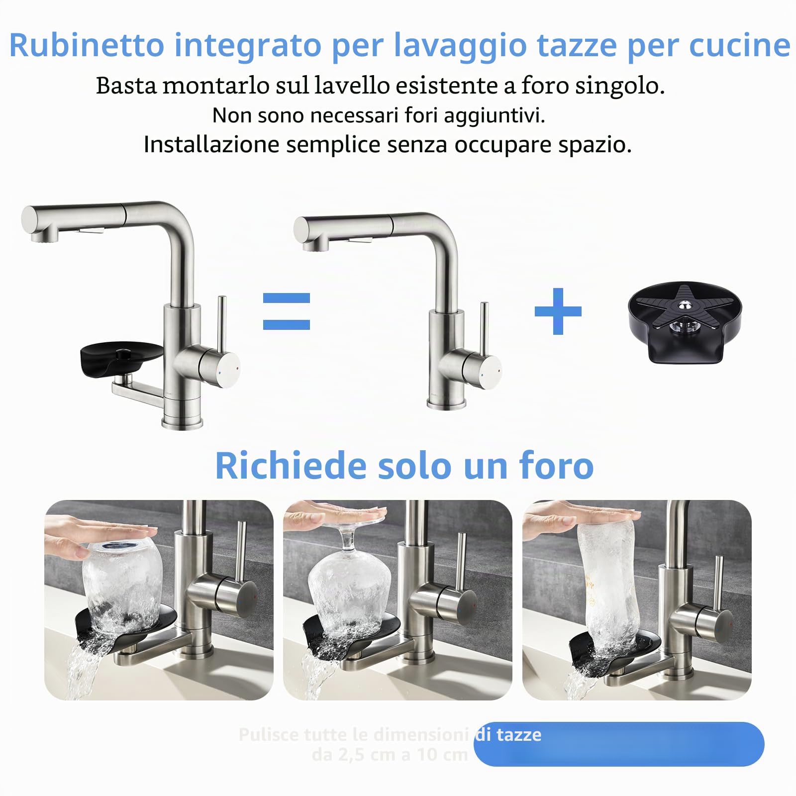 Rubinetto Bagno Lavabo Pulitazza LakeBayMZC,304 Acciaio inossidabile a 360° Estraibile, miscelatore lavabo bagno con 2 tipi di getto d'acqua, Adatto per Rubinetto lavabo, Rubinetti da cucina e bar