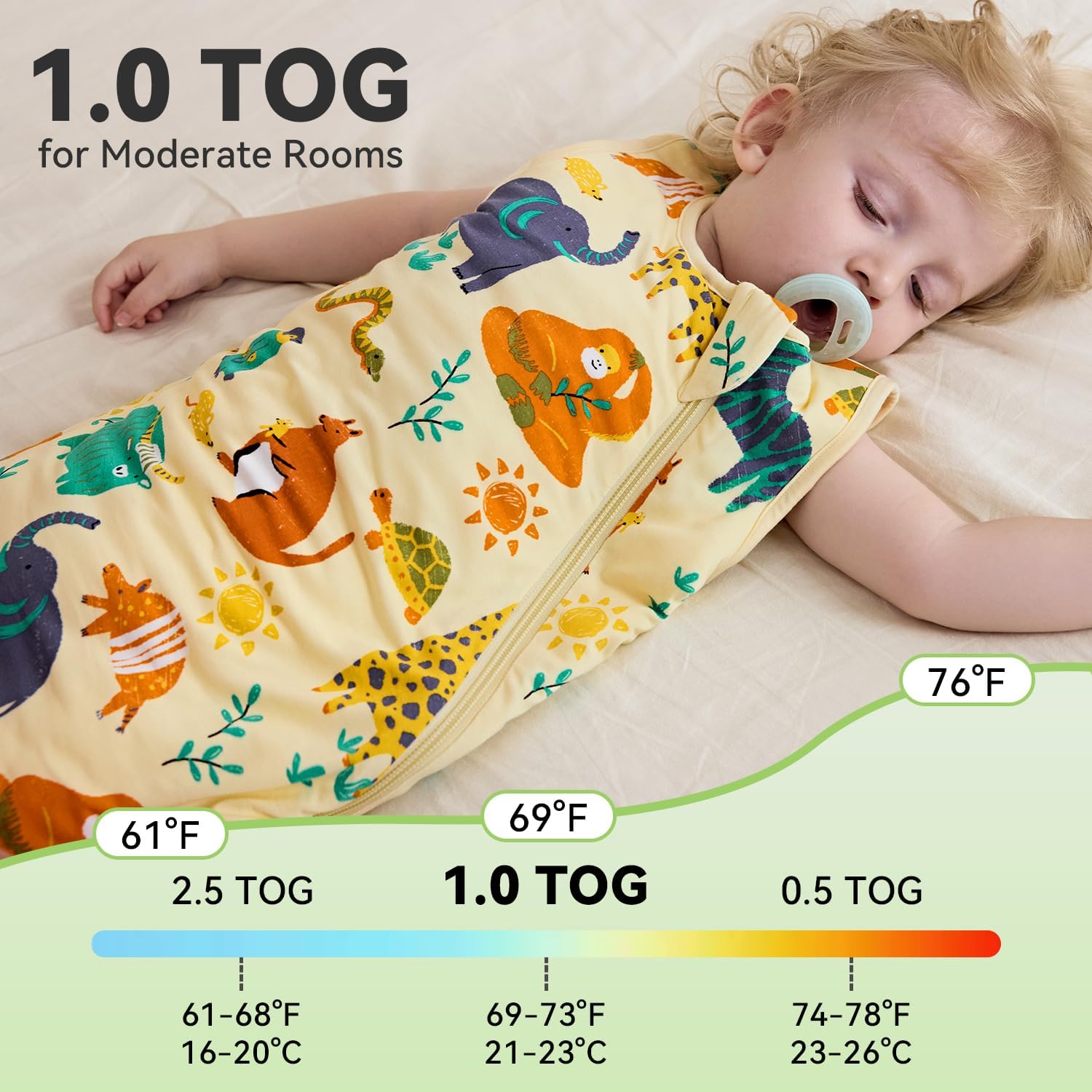 Bamboo Viscose Sleep Sack for Babies and Toddlers 1.0 Tog Wearable Blanket 2-Way Zipper Baby Shower Gifts - Image 3