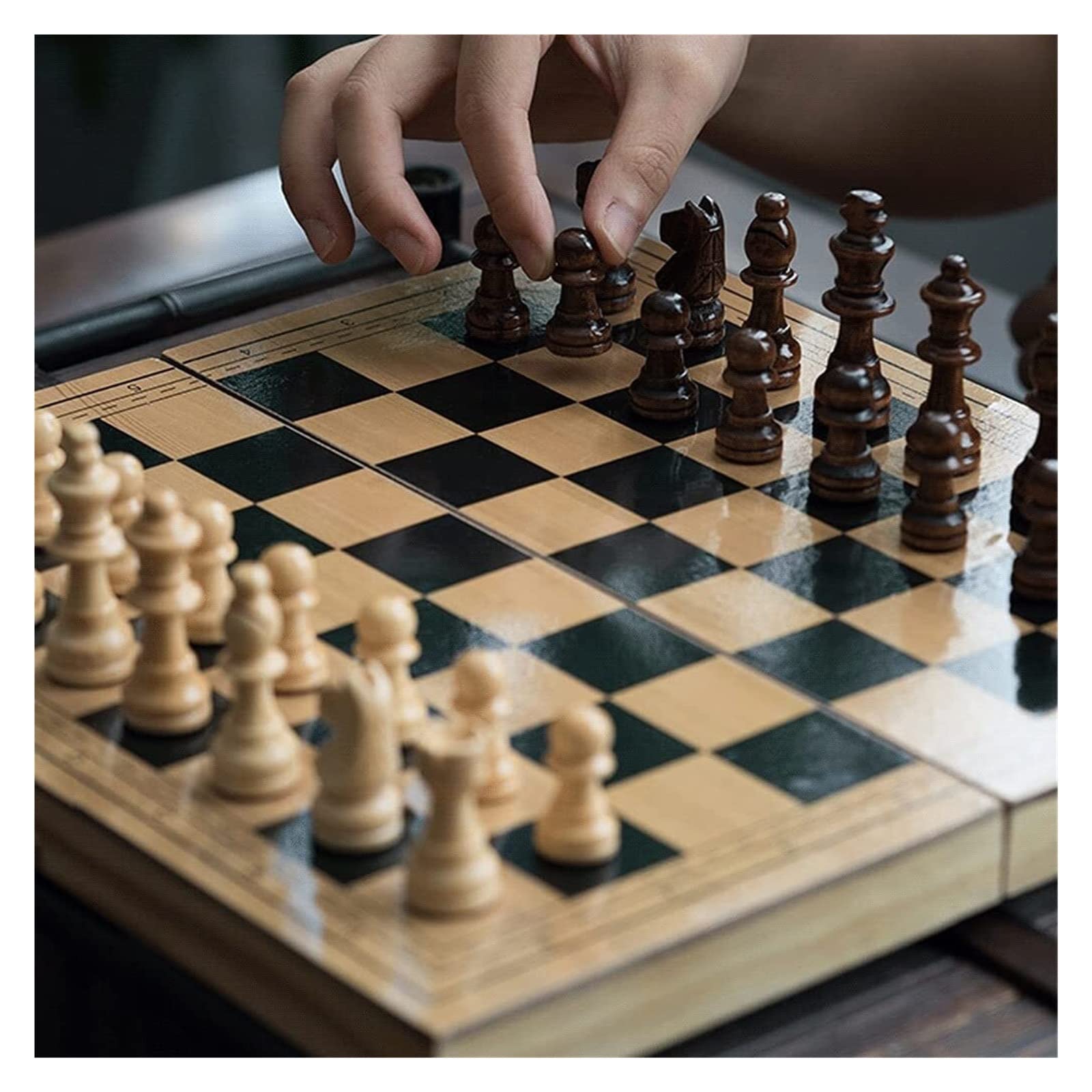 Jeux de Voyage, Jeu d'échecs de Voyage magnétique 15 Pouces, Jeu Pliant en Bois avec Fente Rangement, échiquier