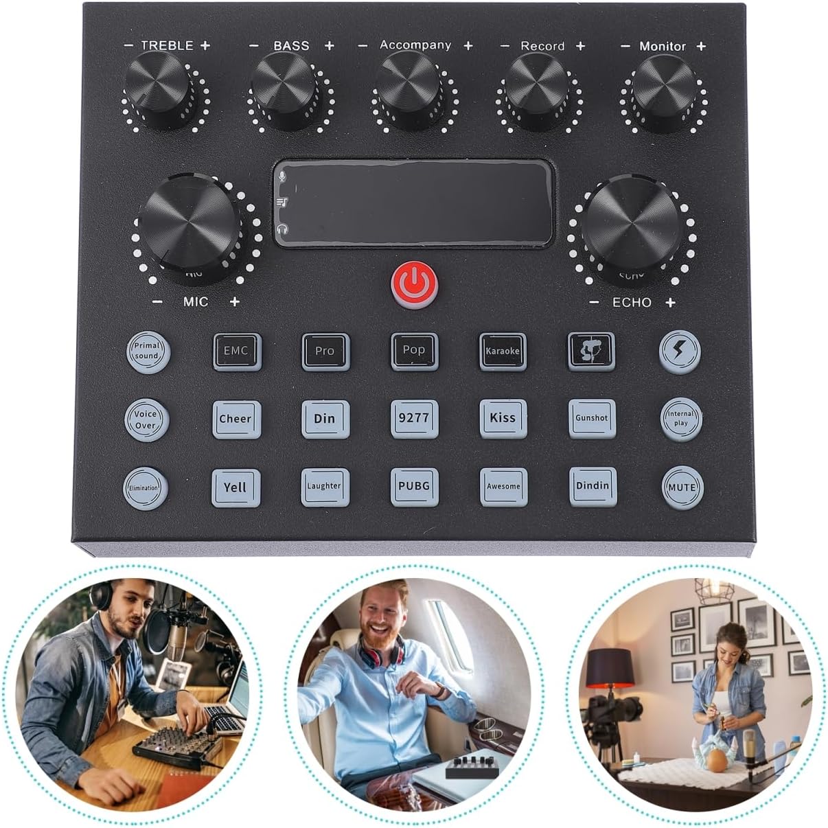Abaodam Live Sound Card Accessory External Sound Card Voice Changer Dj Equipment Lighting for Phone/Computer