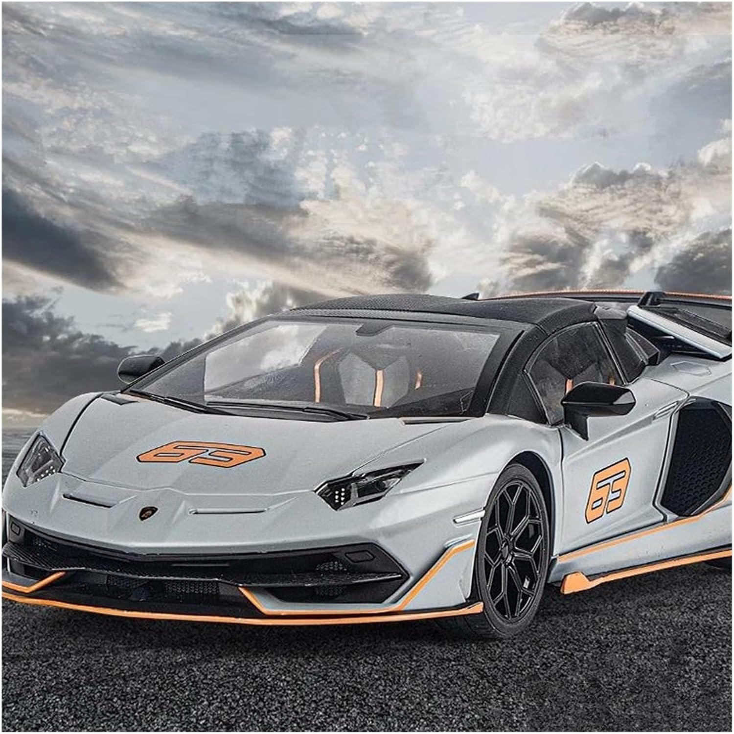 Scale car Model 1/18 for SVJ 63 Alloy Racing Car Model Diecast Metal Vehicle Decorative Craft Suitable for Decoration(White)
