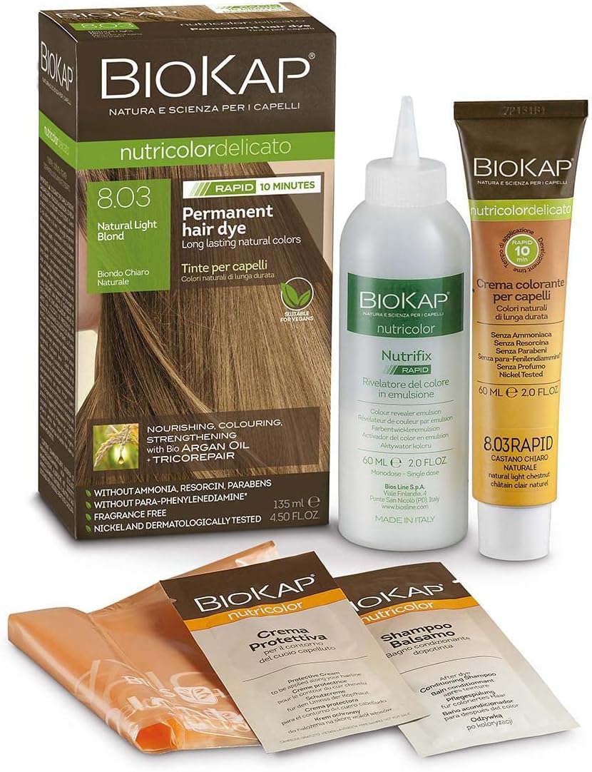 BioKap Natural Light Blond 8.03 Rapid Permanent Hair Colour Organic & Vegan Formula for Sensitive Skin 135ml