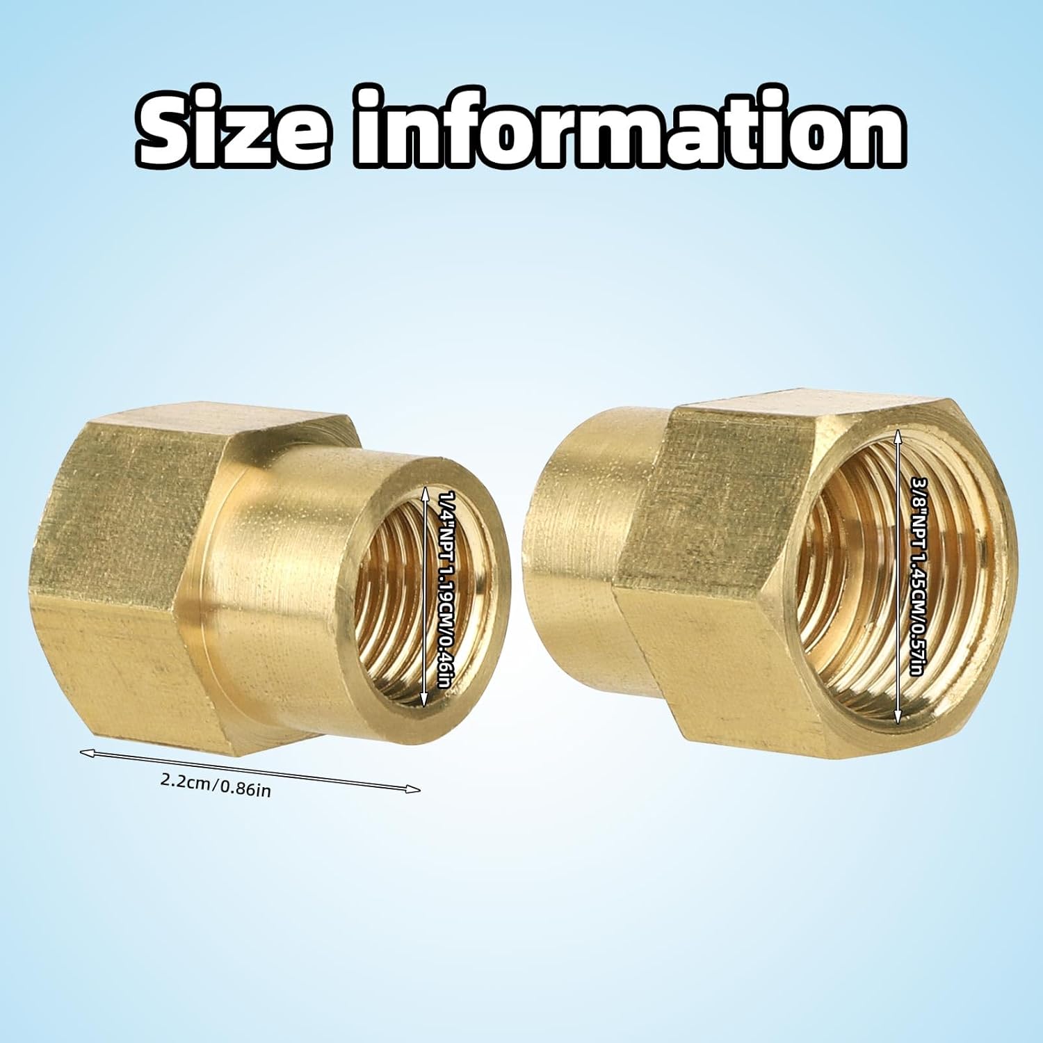 2pcs Pipe Fitting Adapter, Large Hex Design 3/8" NPT Female Hose to 1/4" NPT Coupler Female Reducer Brass Hex Reducing Coupling