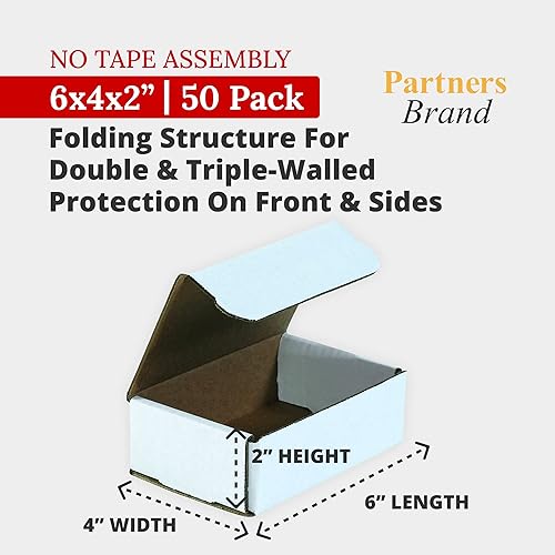 Miniatura 2 de Partners Brand Cajas de cartón corrugado 6x4x2, 6 pulgadas de largo x 4 pulgadas de ancho x 2 pulgadas de alto, paquete de 50  Envío, embalaje,