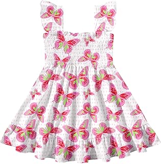 Toddler Little Girls Dress Kids Sleeveless Ruffle Dresses Summer Blue Floral Beach Casual Sundress for 3-7 Years - Buy now