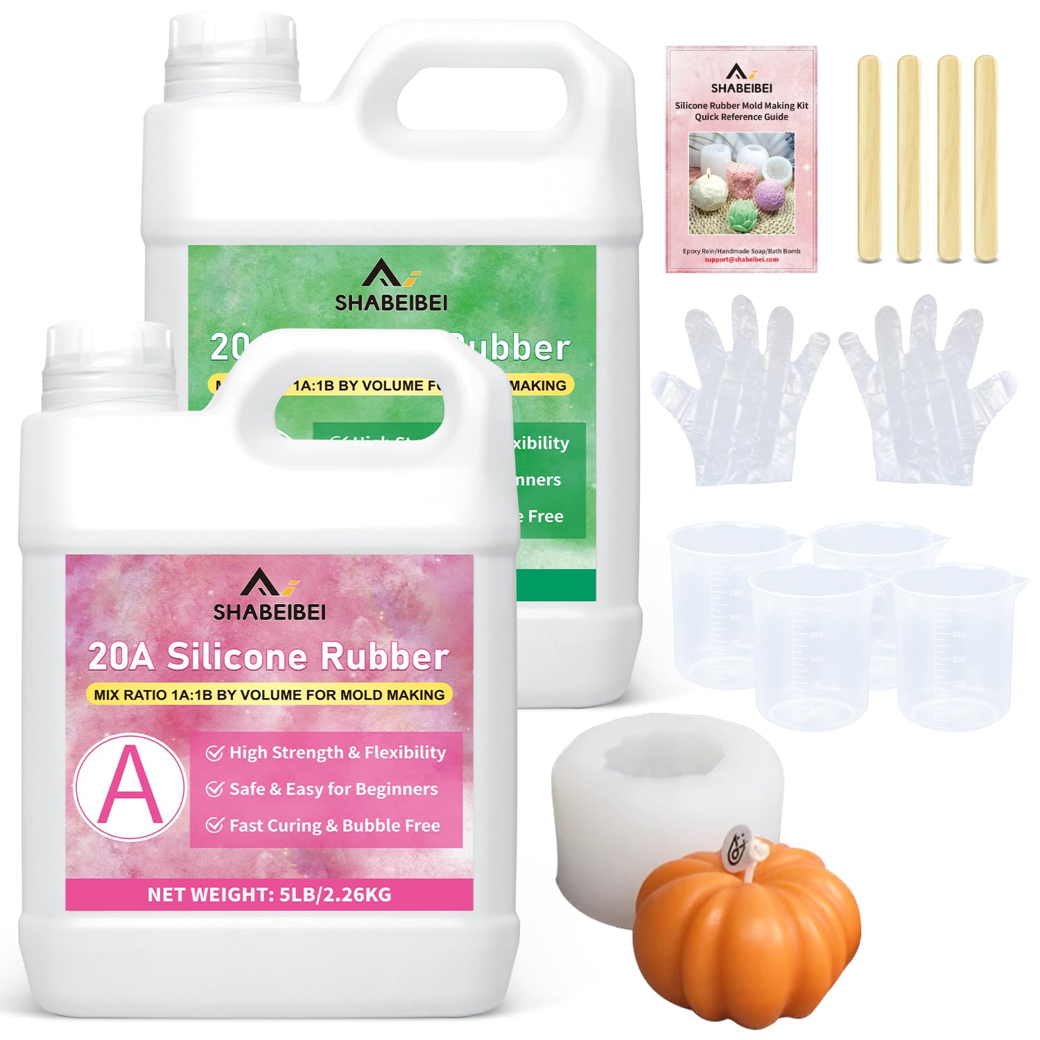 Platinum Silicone Mould Making Kit 20A, 1A:1B Mix Translucent Liquid Silicone Rubber for DIY Casting Resin, Soap, Candle Wax, Plaster, Clay & Concrete Moulds(160 oz)