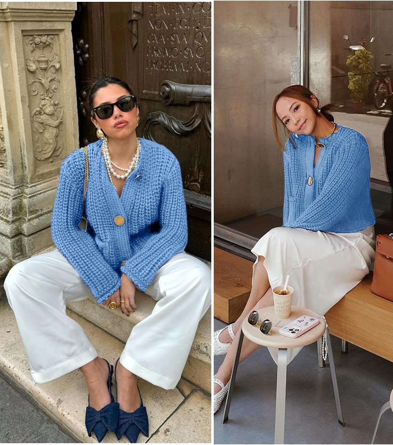 Arssm Womens Cropped Cardigan Sweaters Chunky Open Front Button Down Knit Sweater Long Sleeve Loose Cardigan Outerwear - Image 6