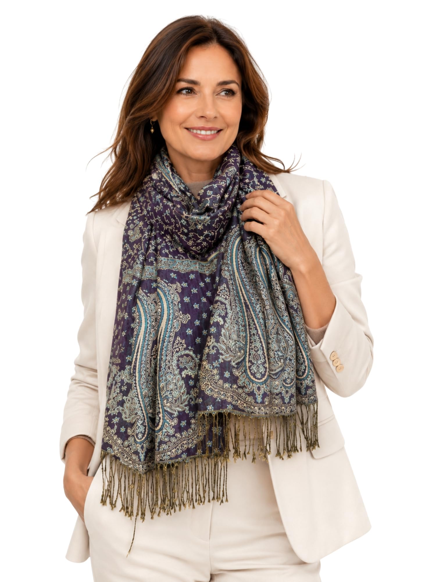 The Accessory Co. Womens Scarf Pashmina Shawl Wrap - Large Lightweight Floral Paisley Scarf for Women for Winter, Weddings, Meditation, Prayer - Colourful Neck Scarves, Stole