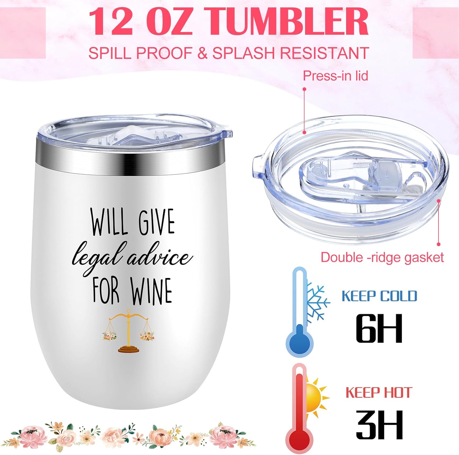 7 Pcs Lawyer Gifts for Women Law School Gift Include 12 oz Stainless Steel Tumbler Sock Keychain Candle Pen Cosmetic Bag Gift Box for Attorney(Classic) - Image 3