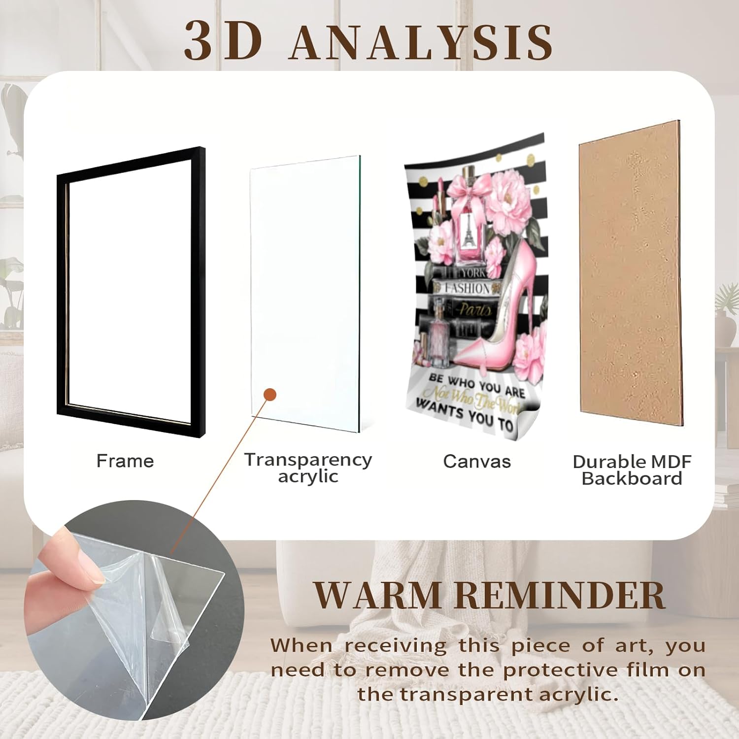 Fashion Pink Bathroom Decor Wall Art Pink Flower Perfume Pictures Canvas Wall Decor Framed Modern Black and White Striped Motivational Quetos Girly Makeup Room Artwork Painting For Bedroom 12x16 inch
