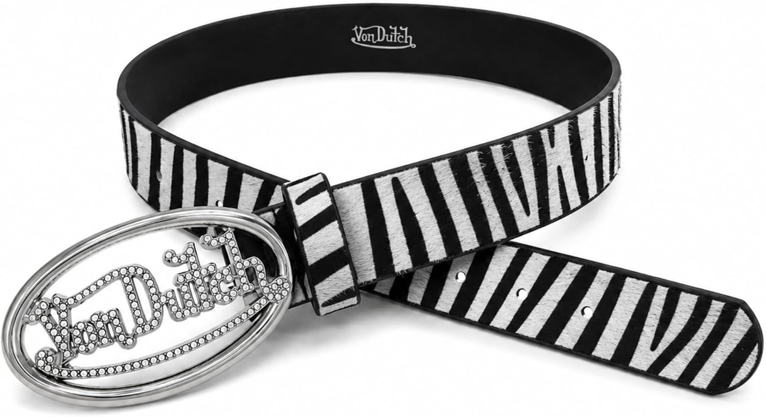 Von Dutch Women's Faux Leather Belt with Rhinestone Cutout Logo Buckle