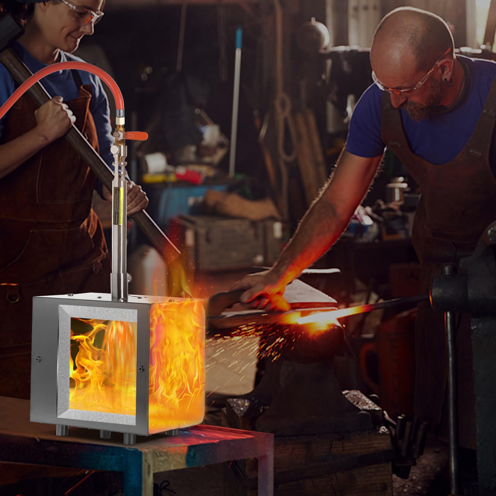 VEVOR Forgia a Gas Propano Portatile, Forno da Fucina a 1 Bruciatore, per Fabbricazione di Coltelli e Forgiatura dei Metalli, Coltellini Maniscalchi Fabbri Ferrai, Temperatura Max. 1427 ℃, Forma
