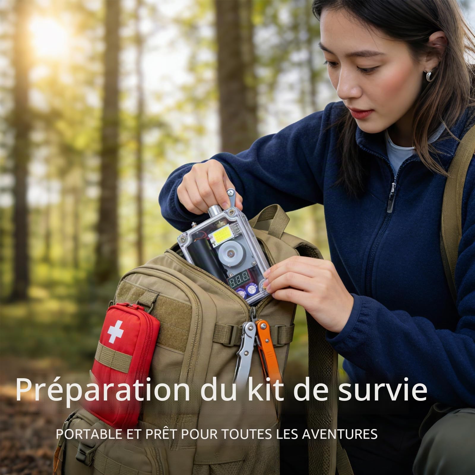Gikfun GK1029 Générateur de manivelle portable avec chargeur USB d'urgence avec lumière COB et briquet, équipement de survie compact pour le camping en plein air, la randonnée, les pannes de courant