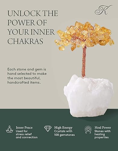 Miniatura 2 de KALIFANO Árbol de cristal de citrino natural con base de racimo de cuarzo, árbol de dinero bonsái Feng Shui para el éxito y la suerte