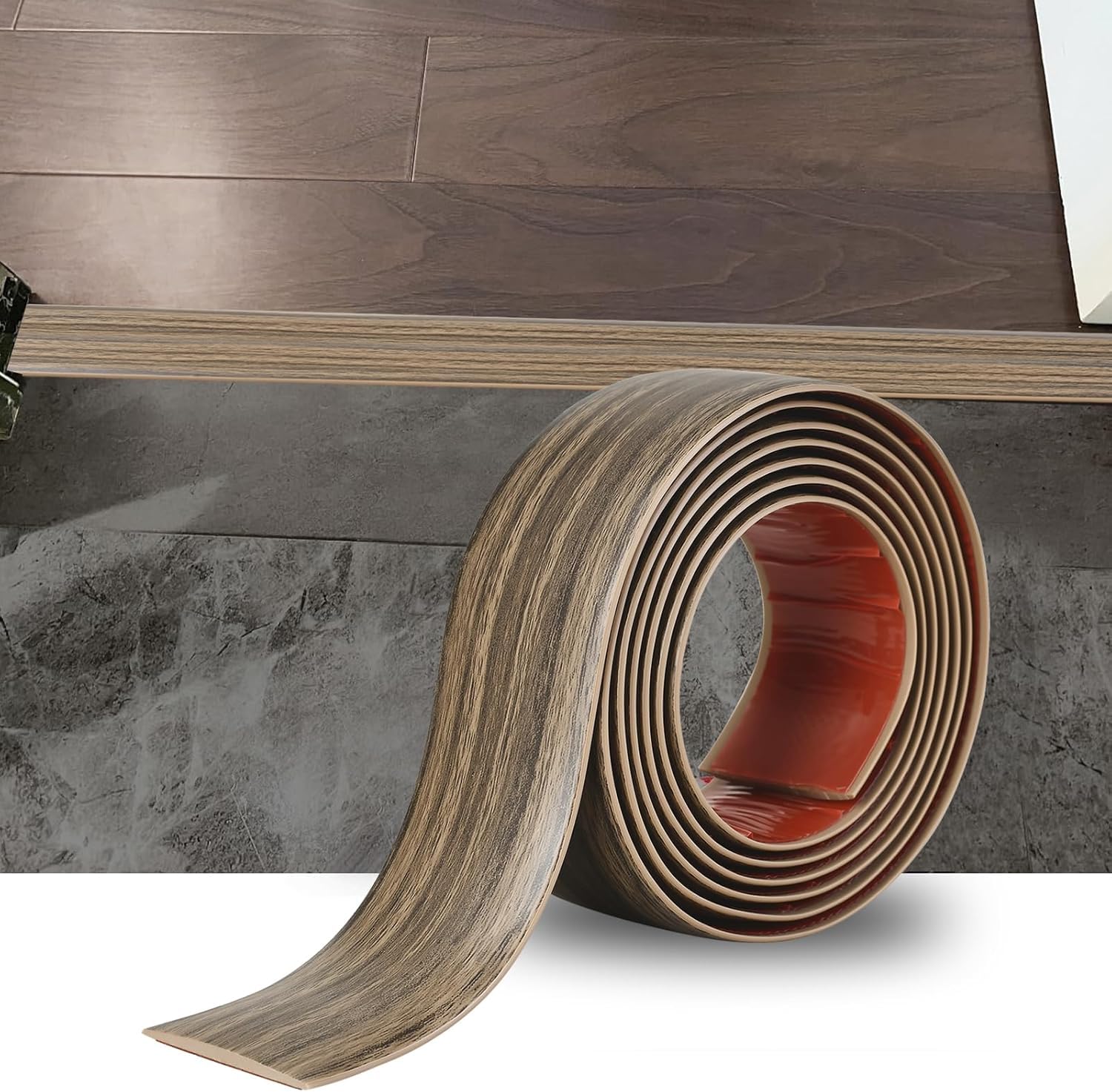 9M PVC Floor Transition Strip Laminate Floor Cover Strips Self Adhesive PVC Floor Door Divider Strip Flat Laminate Profile Flooring Edge Trim Joining Strip Door Bar(5cm,Dark Brown Wood Grain) — image 1