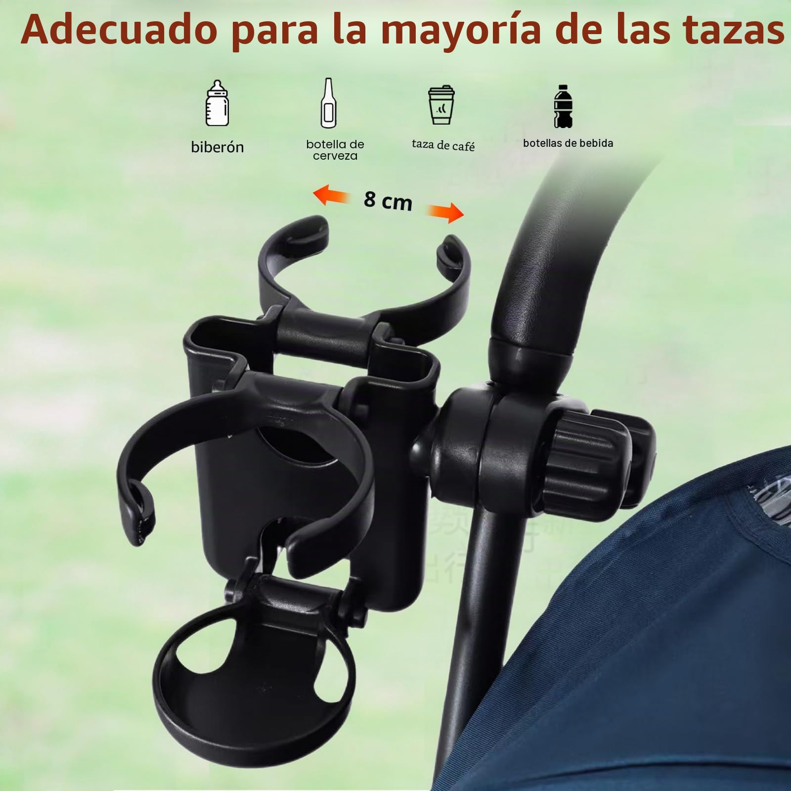 Vihir Portavasos Carrito Bebe, 3 en 1 Plegable Portabotellas para Sillas de Ruedas, Universal Soporte de Bebidas para Cochecito, Bicicletas, Scooters, con Soporte para Teléfono Móvil