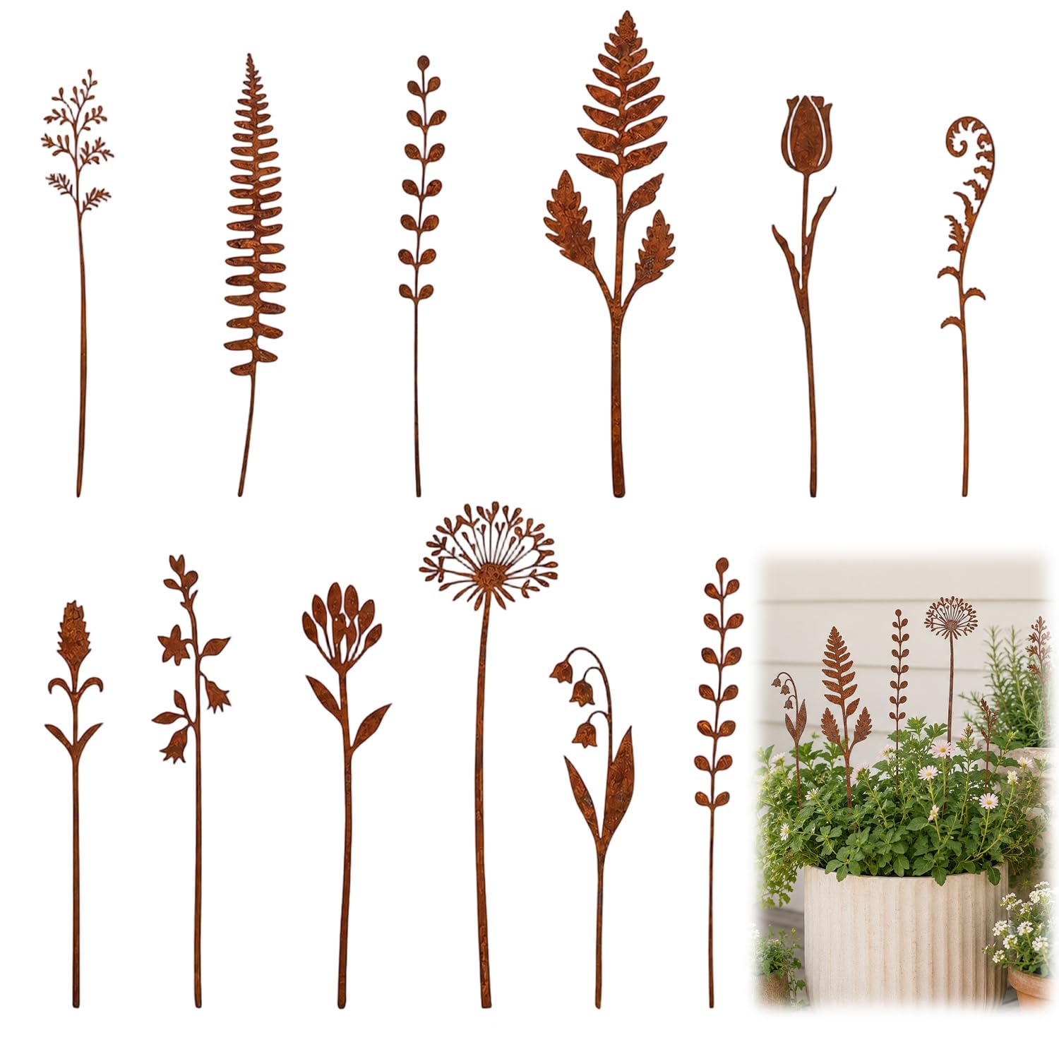 htdayang 12 PCS Metal Garden Ornaments for Yard Terrace Vase Indoor Outdoor