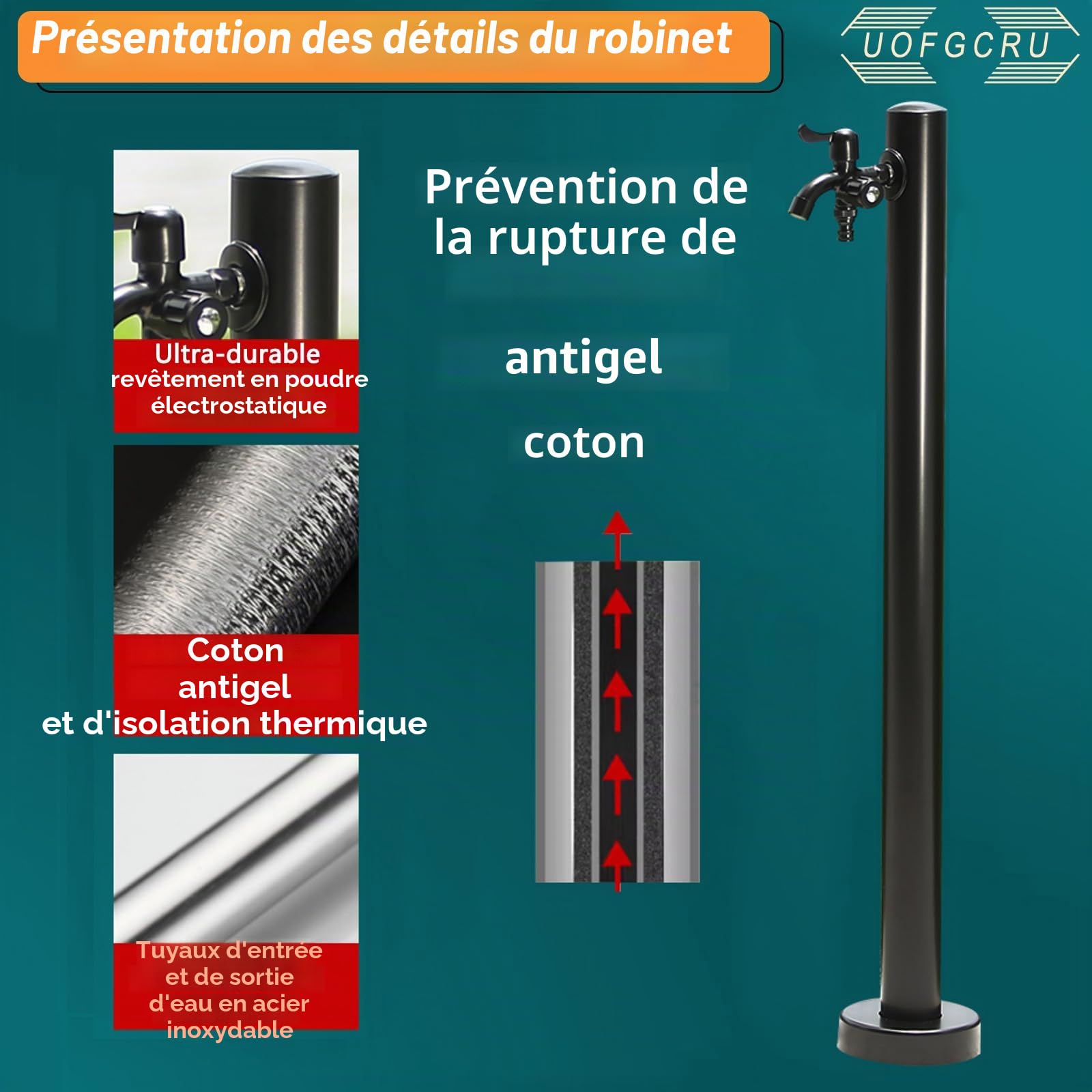 Colonne à Eau De Jardin avec Robinet Robinet ExtéRieur Antigel Multifonction Colonne d'eau Pompe à Eau Porte-Tuyau D'Arrosage Colonne à Eau De Jardin(Noir D - 60cm)