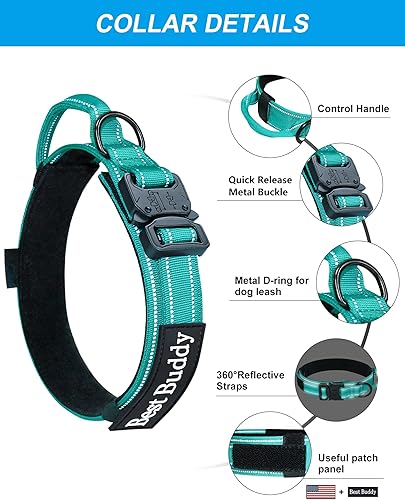 Miniatura 2 de AUBELL Juego de collar y correa táctico para perro, collares militares K9 reflectantes, ajustables, resistentes, con asa y hebilla de metal