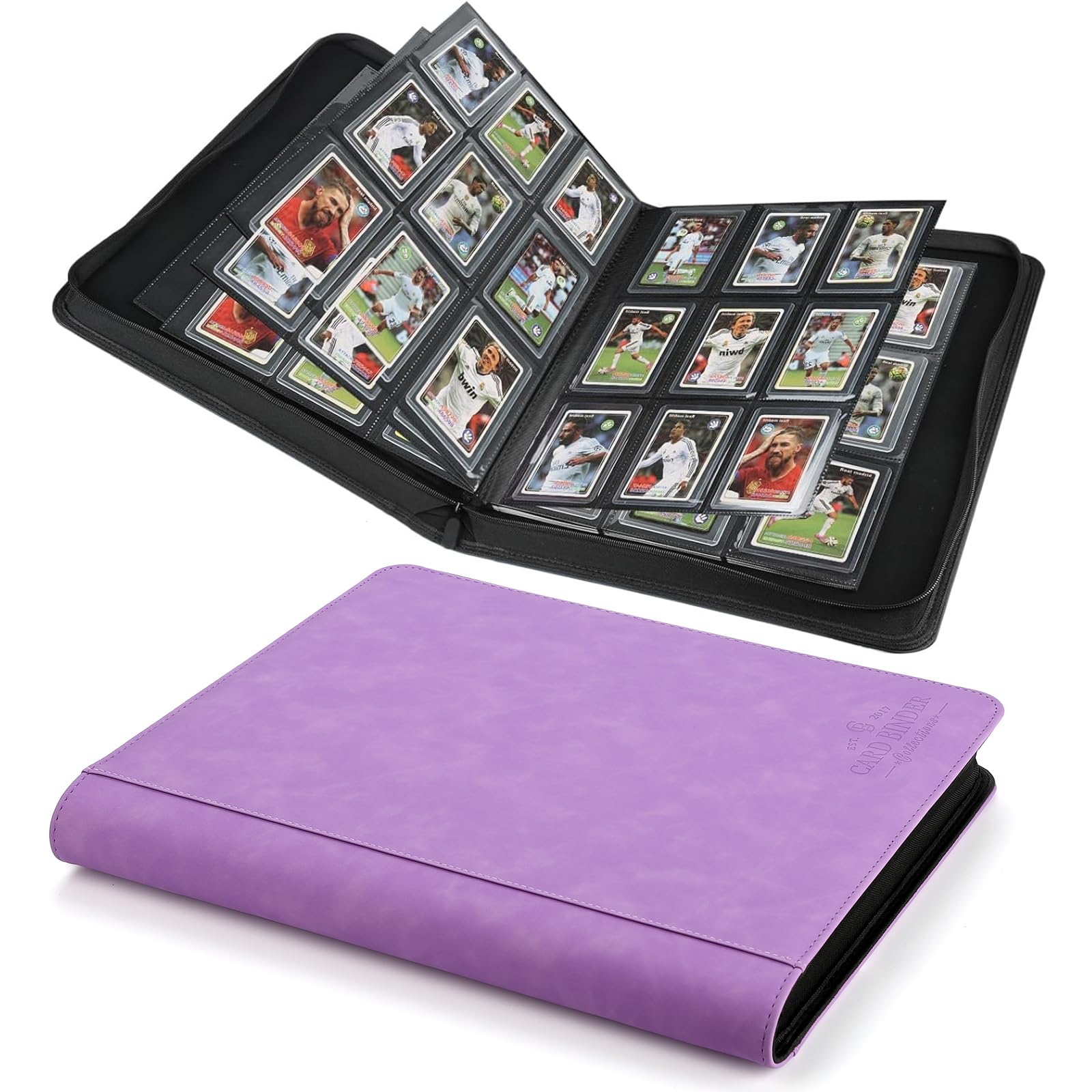 Toploader Binder,Toploader Hard Cases, 9-Pocket Pages Sleeves Hold up 288 Cards.Toploader Card Binder with Sleeves for “3×4” rigid，Card Holder(purple)