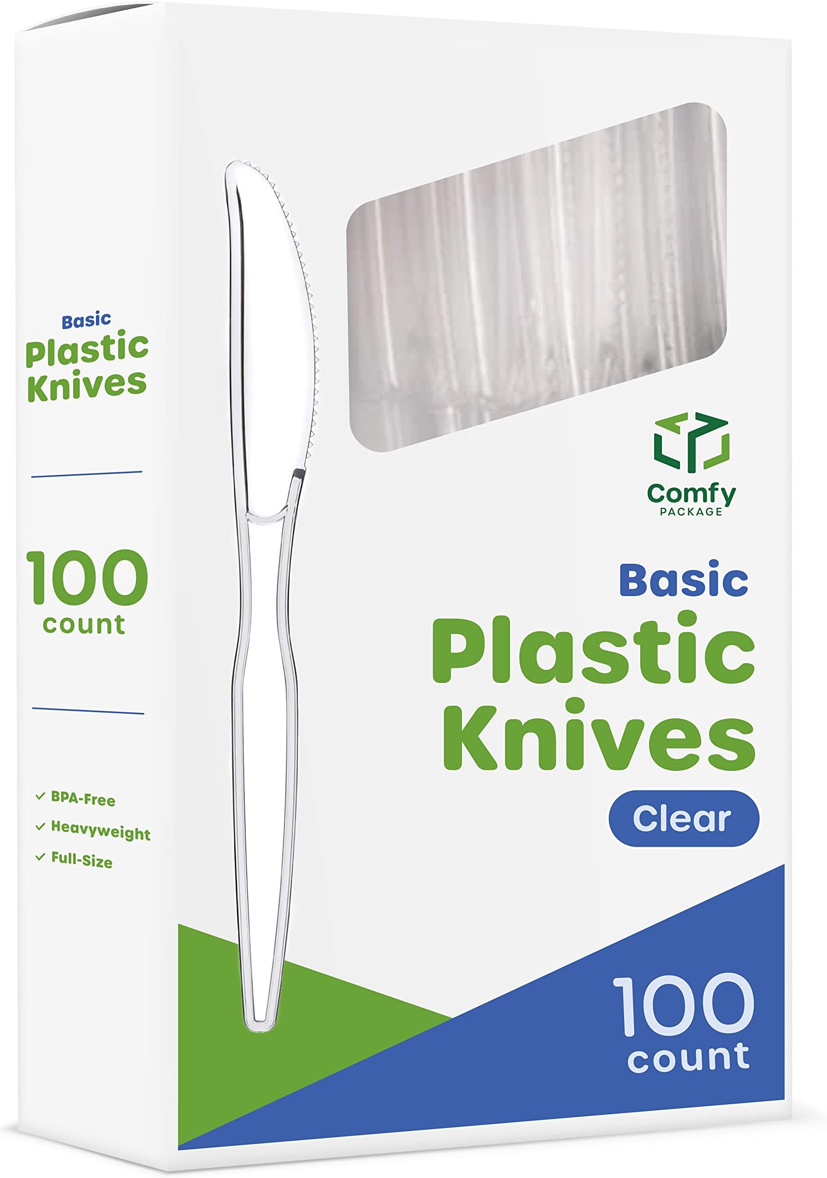 Comfy Package [100 Pack] Heavy Duty Disposable Basic Plastic Knives - Clear
