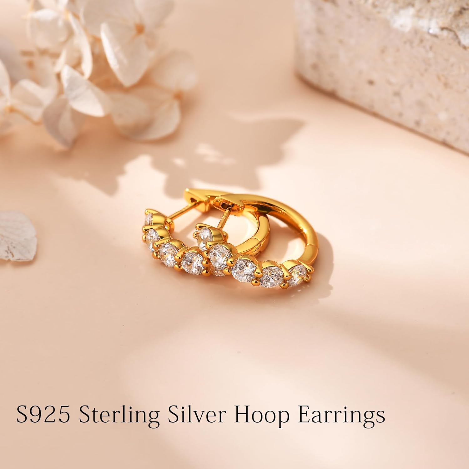 Sterling Silver Cubic Zirconia Hoop Earrings and 14k Gold Earrings, Hypoallergenic Diamond Huggies Earrings for Women - Image 2